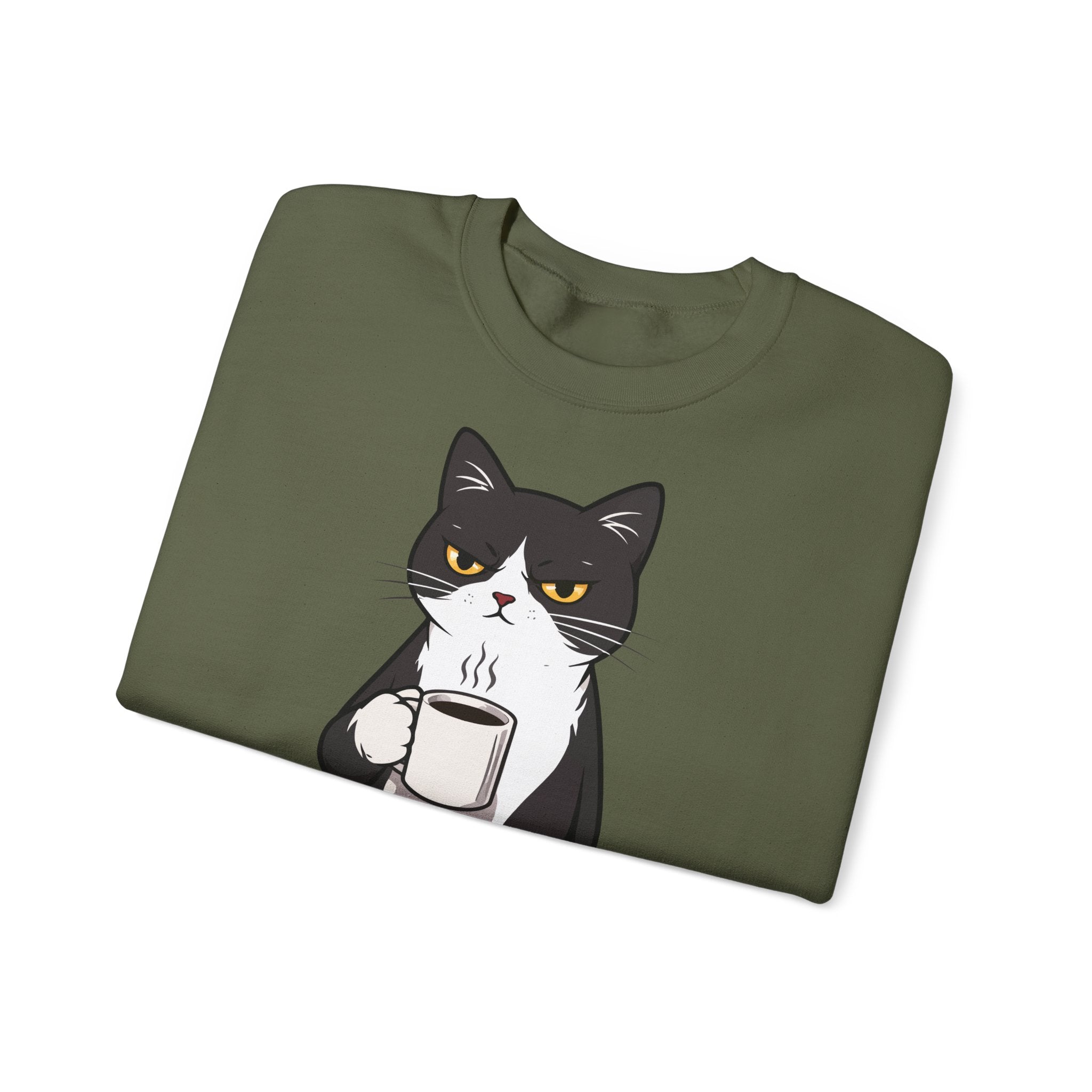Funny Cat Coffee Sweatshirt – Coffee Because Murder Is Wrong | Sarcastic Cat Lover Graphic