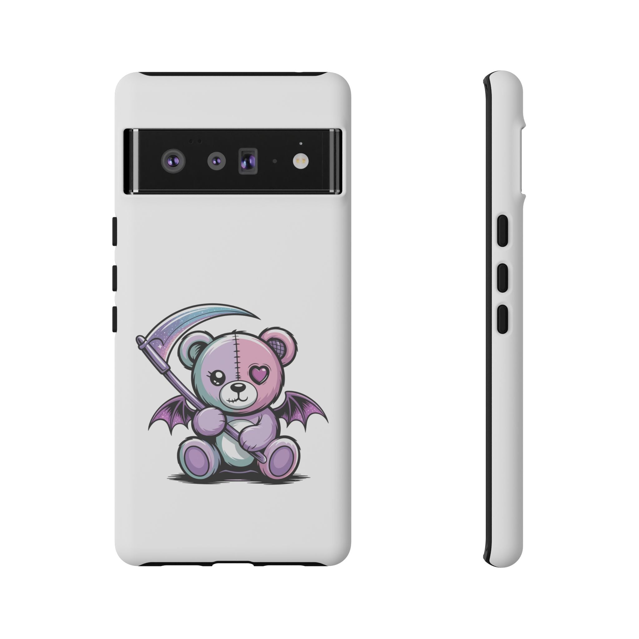 Pastel Goth Teddy Bear Phone Case – Creepy Cute Winged Bear with Scythe | Kawaii Goth Aesthetic Case