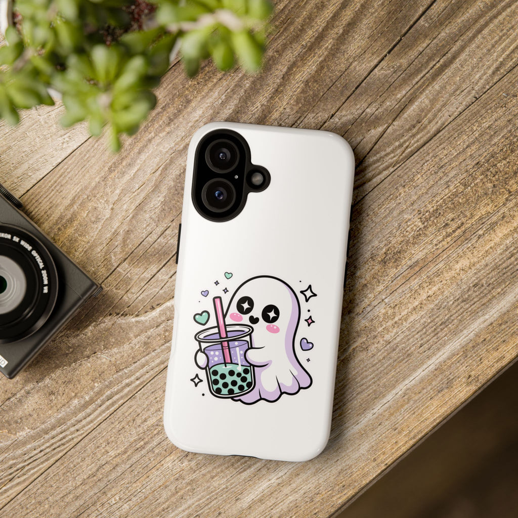 Cute Ghost Boba Phone Case – Kawaii Bubble Tea Ghost Cover | Spooky Cute Aesthetic Case