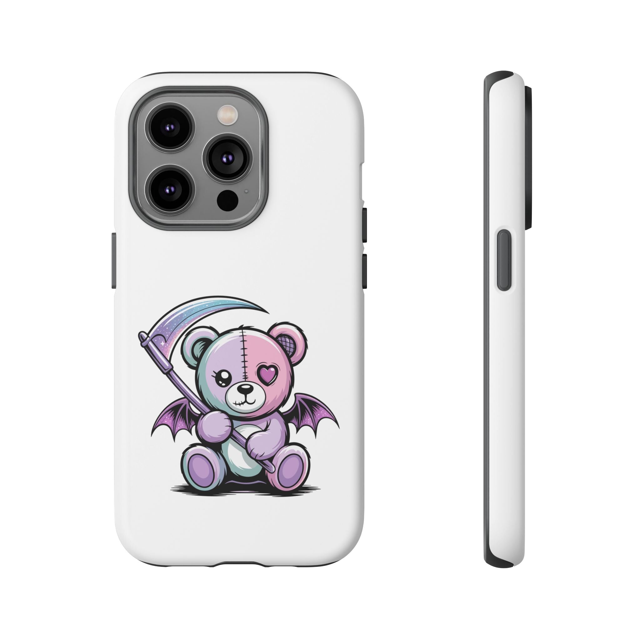 Pastel Goth Teddy Bear Phone Case – Creepy Cute Winged Bear with Scythe | Kawaii Goth Aesthetic Case