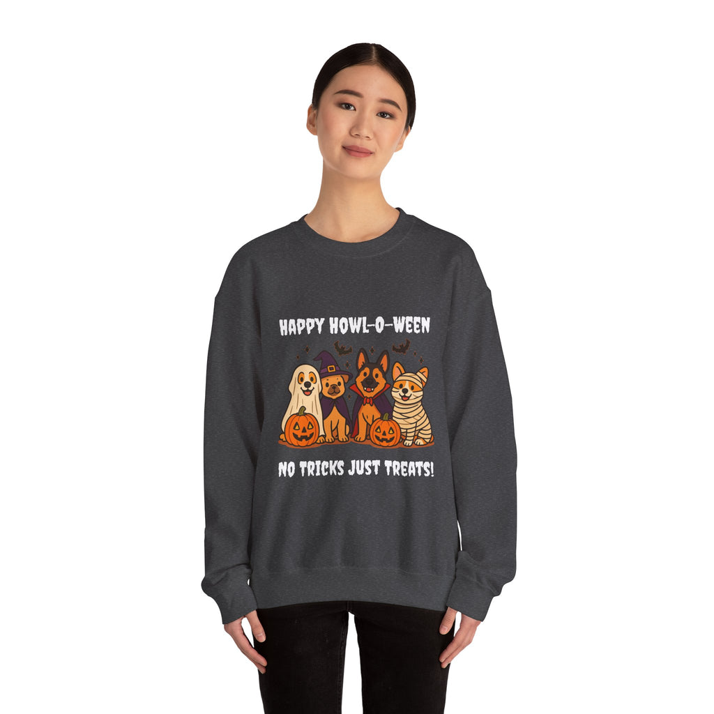 Funny Dog Halloween Sweatshirt – Happy Howl-O-Ween Dog Costume Graphic Sweatshirt | Cute Dog Halloween Party Sweatshirt