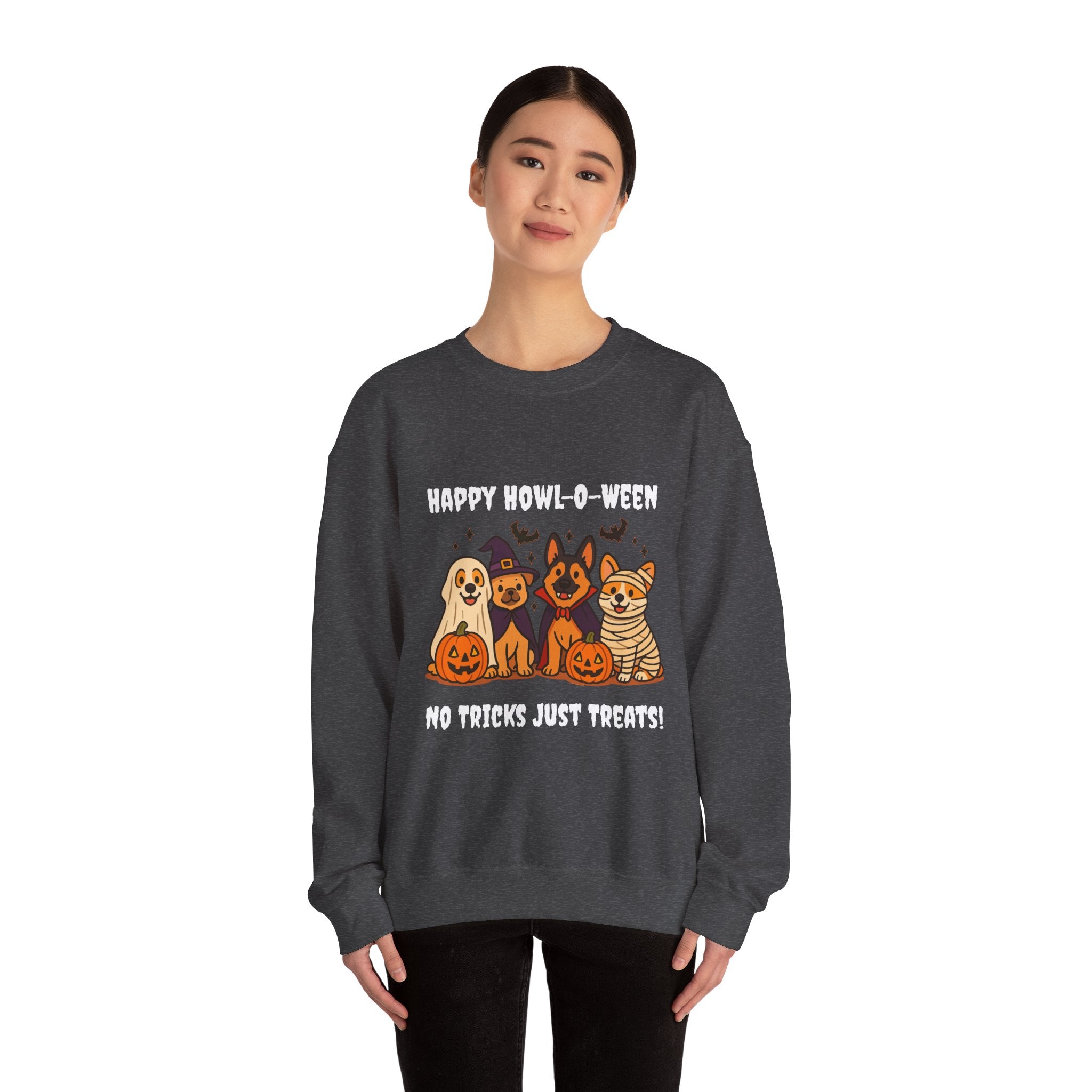 Funny Dog Halloween Sweatshirt – Happy Howl-O-Ween Dog Costume Graphic Sweatshirt | Cute Dog Halloween Party Sweatshirt