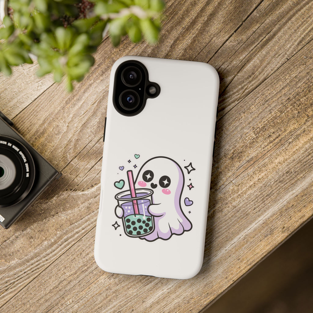Cute Ghost Boba Phone Case – Kawaii Bubble Tea Ghost Cover | Spooky Cute Aesthetic Case