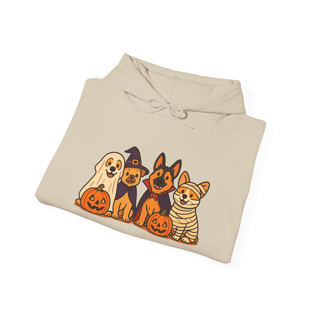 Halloween Dogs Hoodie – Cute Puppies with Pumpkins & Witch Hat Sweatshirt