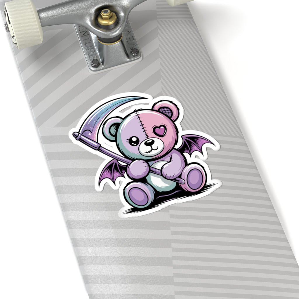 Cute Pastel Goth Teddy Bear Sticker – Creepy Cute Winged Bear with Scythe | Kawaii Goth Vinyl Decal