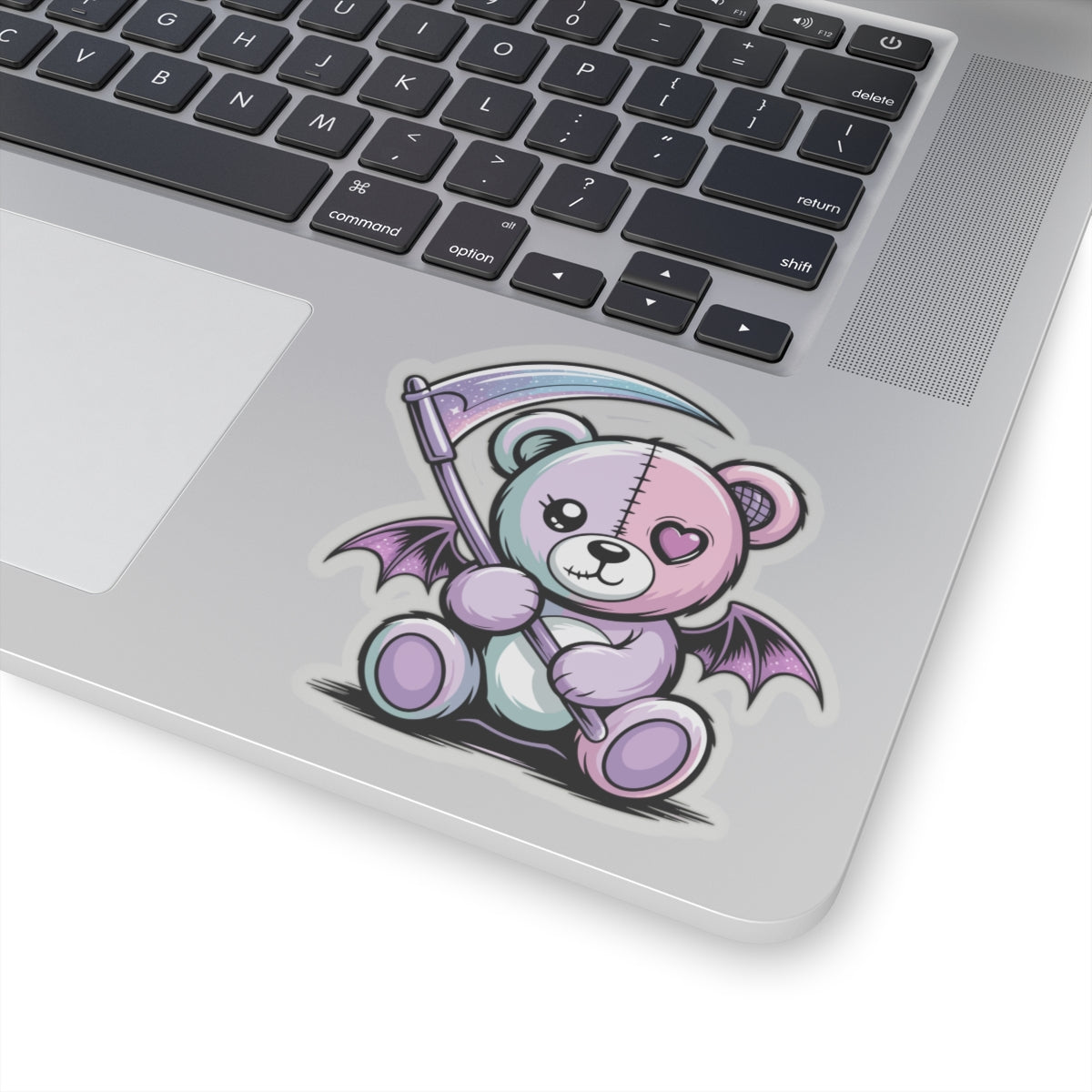 Cute Pastel Goth Teddy Bear Sticker – Creepy Cute Winged Bear with Scythe | Kawaii Goth Vinyl Decal
