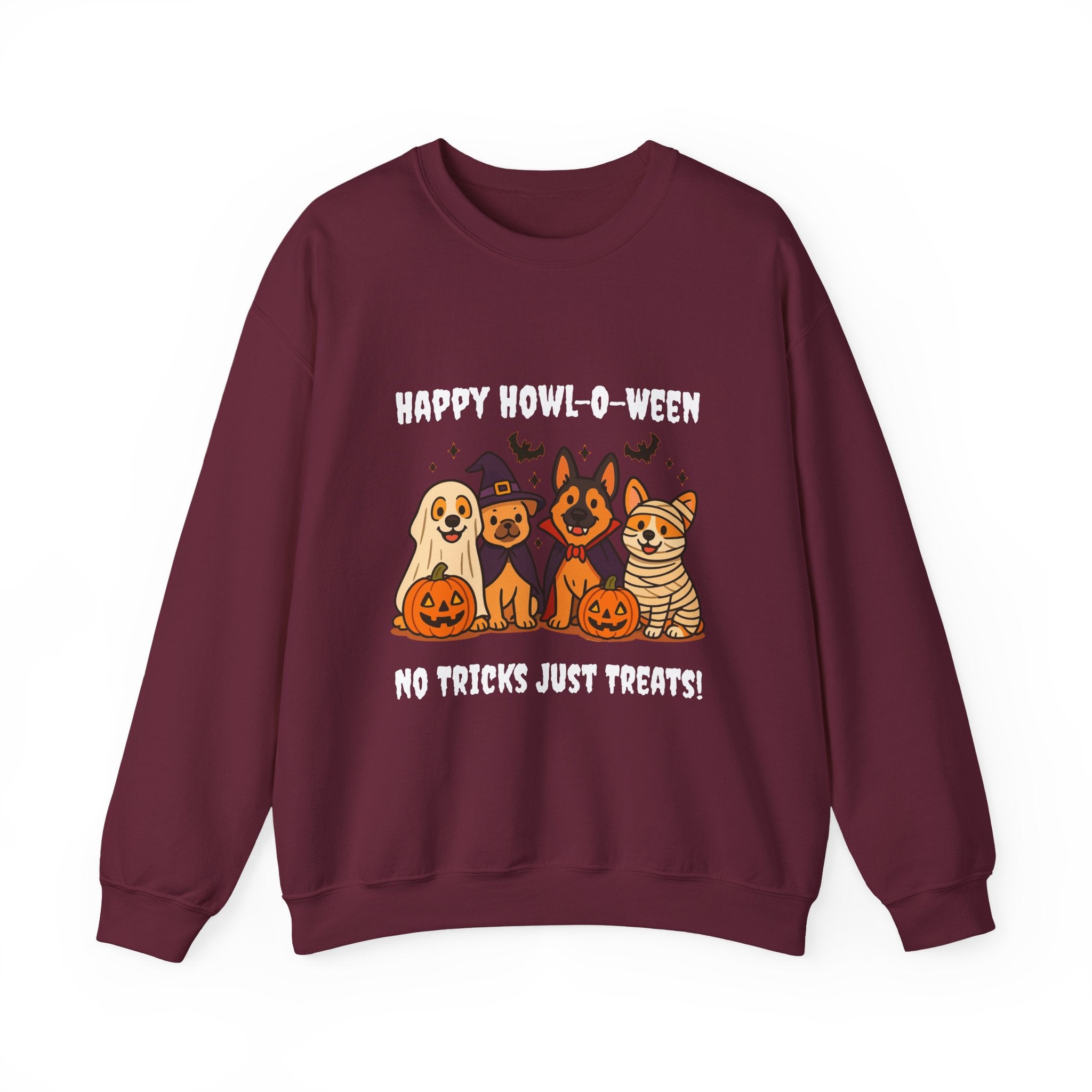 Funny Dog Halloween Sweatshirt – Happy Howl-O-Ween Dog Costume Graphic Sweatshirt | Cute Dog Halloween Party Sweatshirt