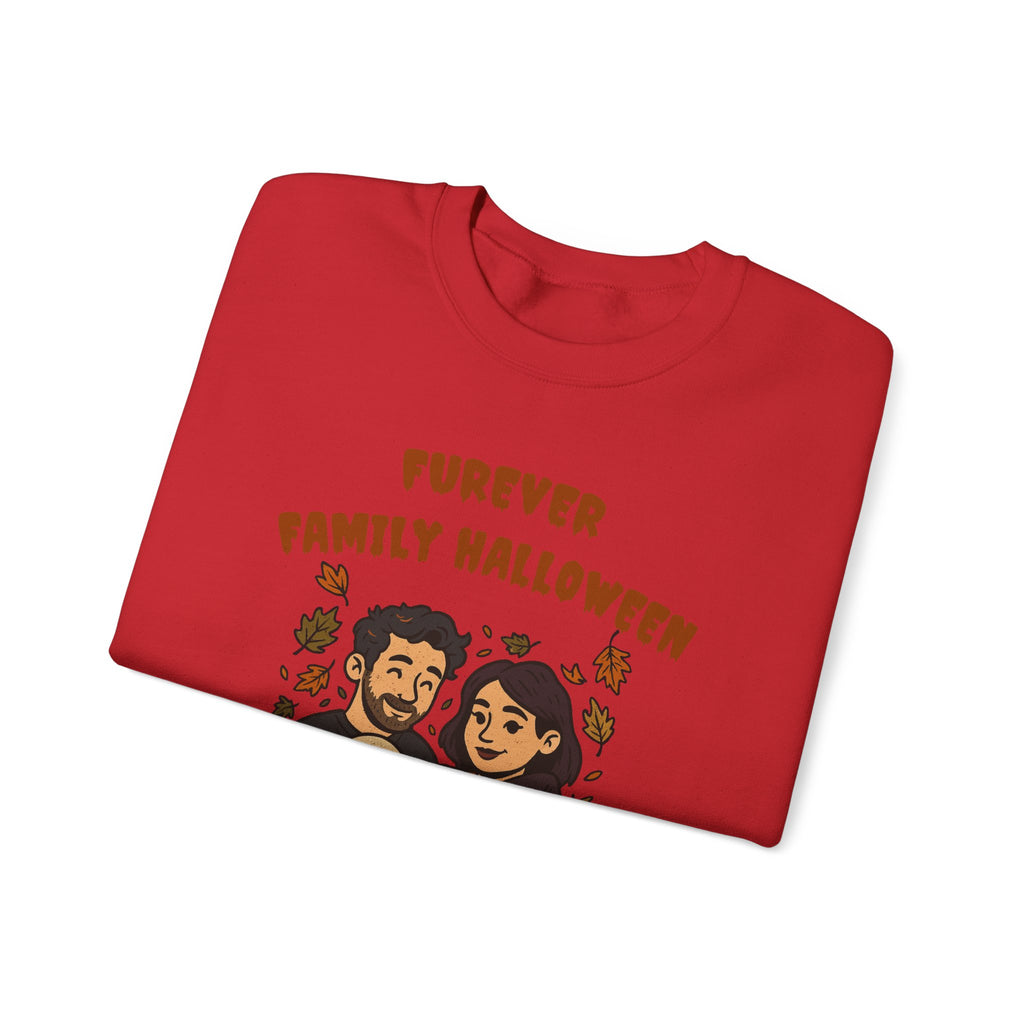 Halloween Family Sweatshirt — “Furever Family Halloween” Couple & Dog Pumpkin Crewneck
