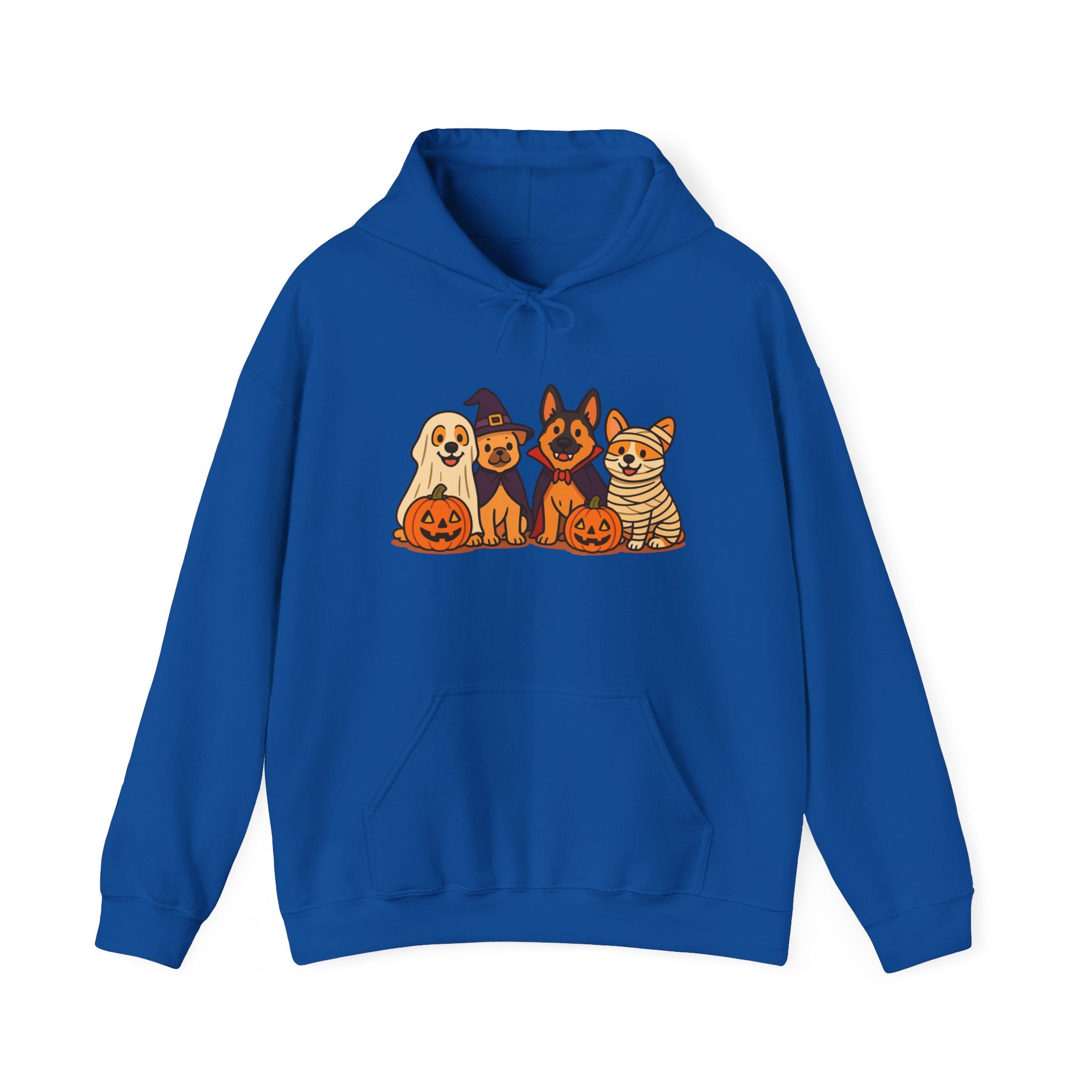 Halloween Dogs Hoodie – Cute Puppies with Pumpkins & Witch Hat Sweatshirt