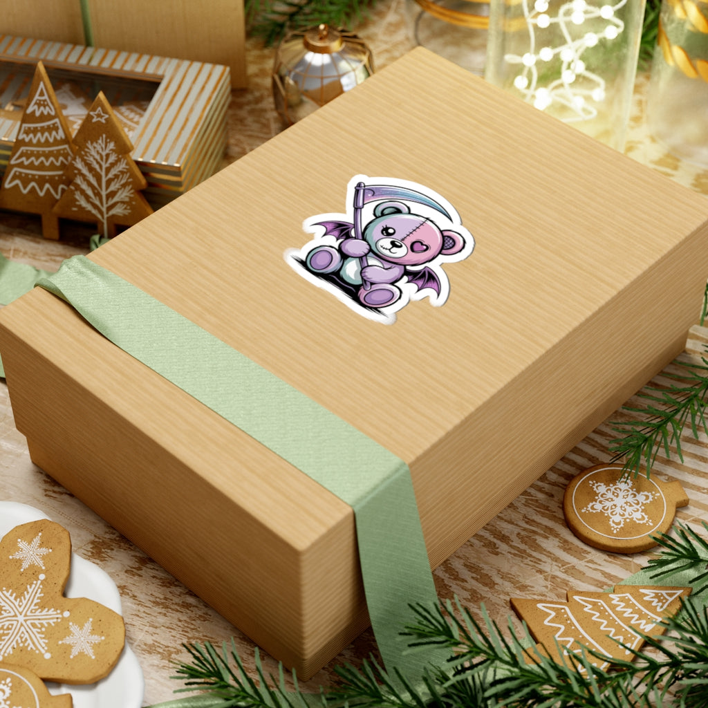 Cute Pastel Goth Teddy Bear Sticker – Creepy Cute Winged Bear with Scythe | Kawaii Goth Vinyl Decal