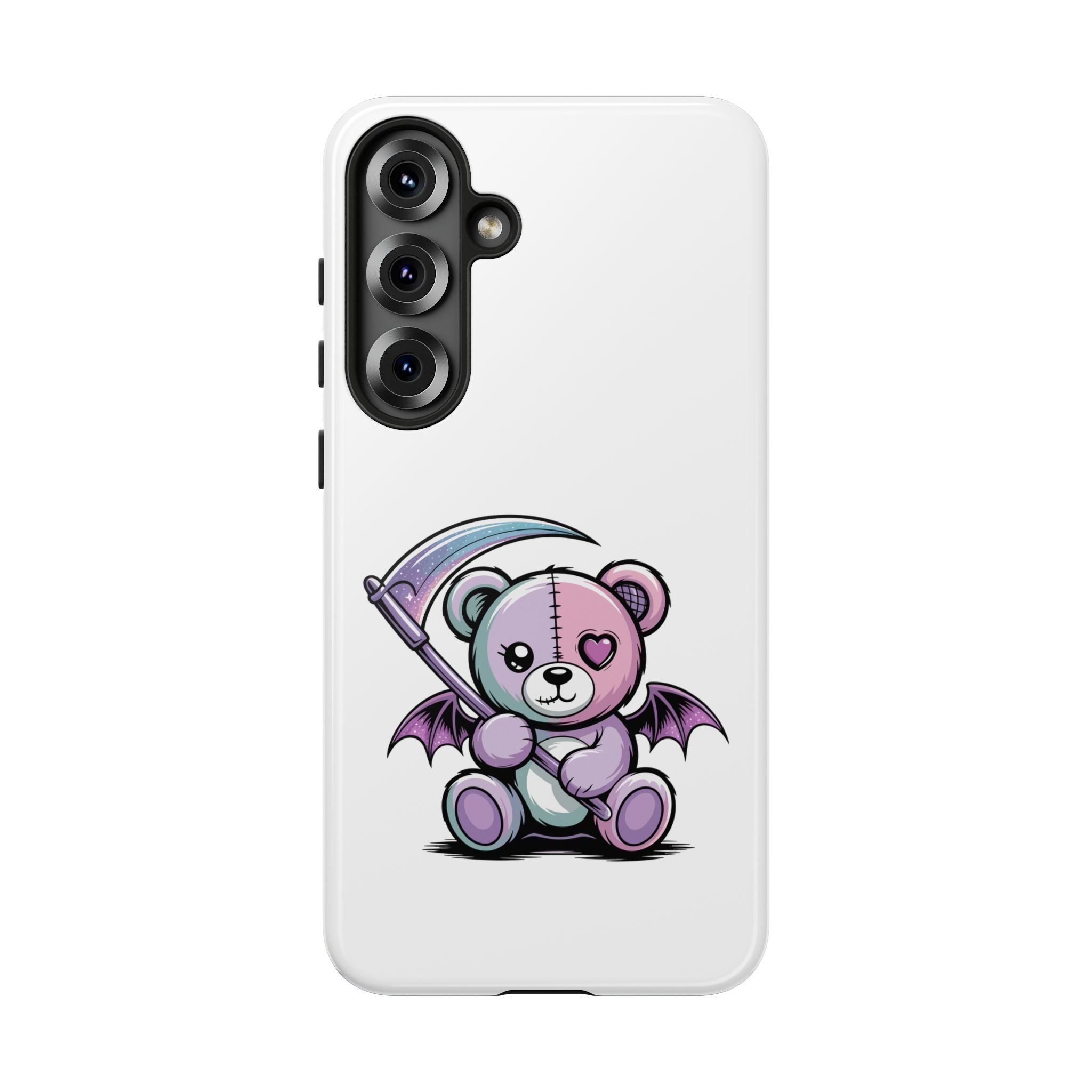 Pastel Goth Teddy Bear Phone Case – Creepy Cute Winged Bear with Scythe | Kawaii Goth Aesthetic Case