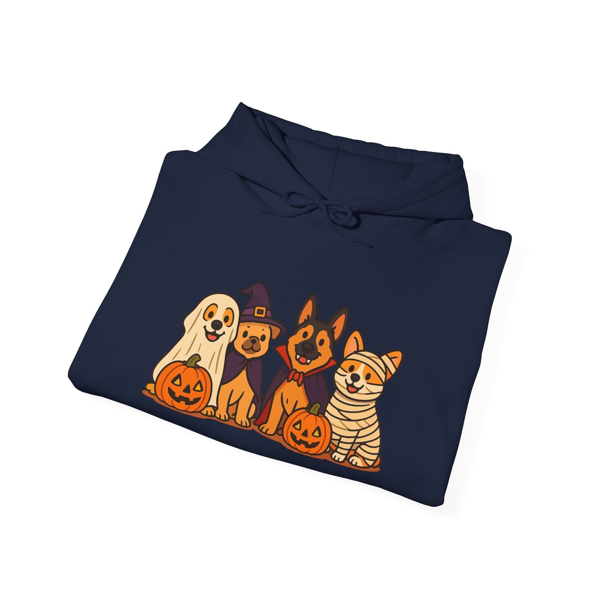 Halloween Dogs Hoodie – Cute Puppies with Pumpkins & Witch Hat Sweatshirt