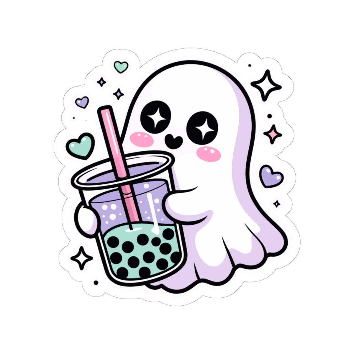 Cute Ghost Boba Sticker – Kawaii Bubble Tea Ghost Vinyl Decal | Spooky Cute Aesthetic