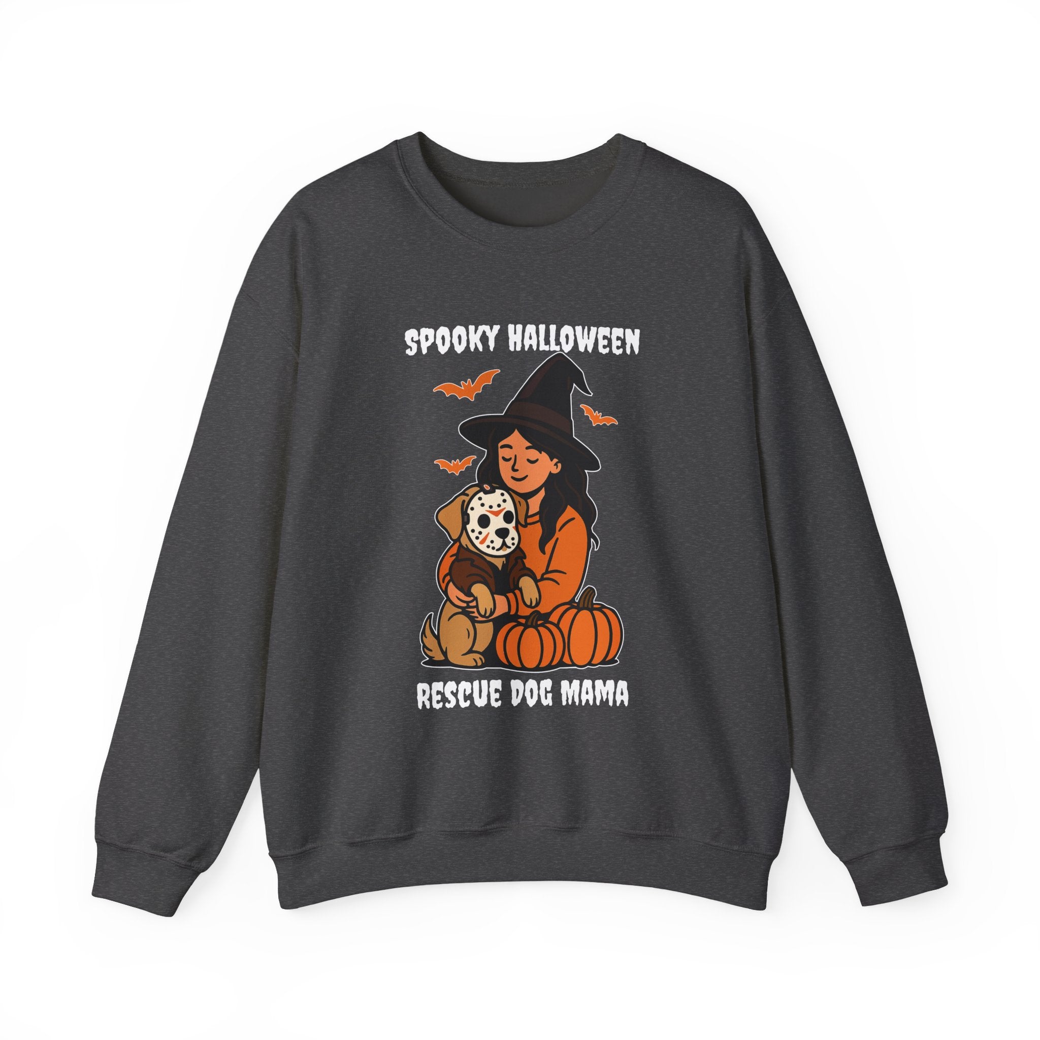 Witch Girl with Pumpkin & Dog Sweatshirt — Cute Halloween Crewneck