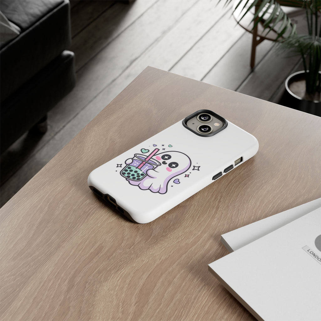 Cute Ghost Boba Phone Case – Kawaii Bubble Tea Ghost Cover | Spooky Cute Aesthetic Case