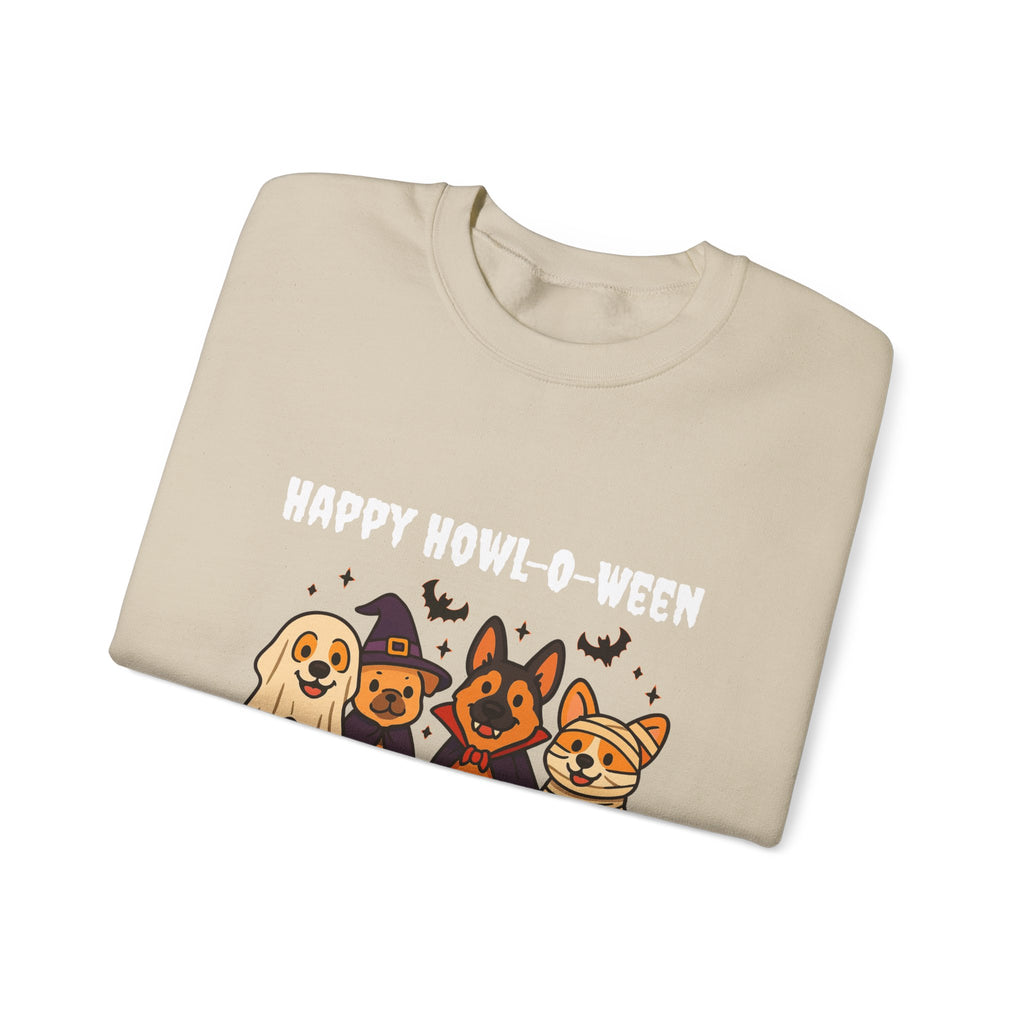 Funny Dog Halloween Sweatshirt – Happy Howl-O-Ween Dog Costume Graphic Sweatshirt | Cute Dog Halloween Party Sweatshirt