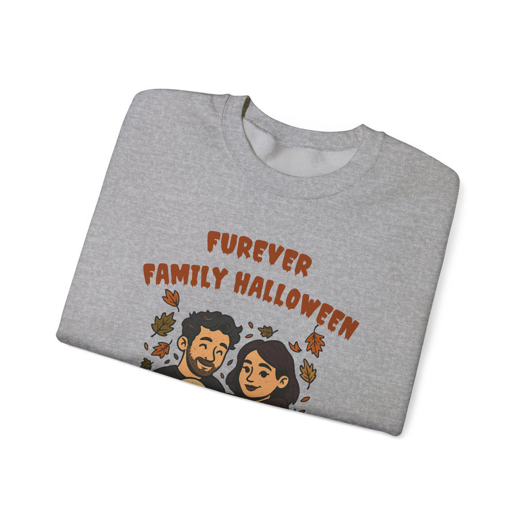 Halloween Family Sweatshirt — “Furever Family Halloween” Couple & Dog Pumpkin Crewneck