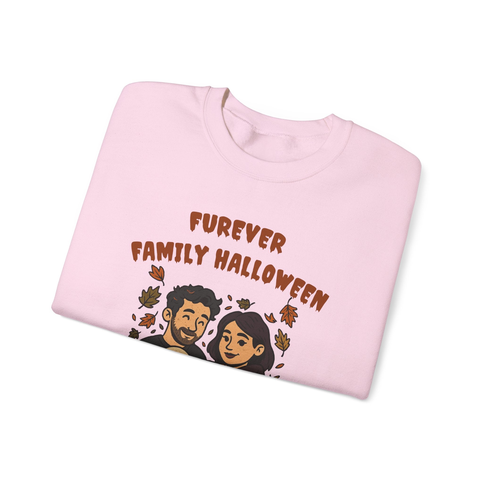 Halloween Family Sweatshirt — “Furever Family Halloween” Couple & Dog Pumpkin Crewneck