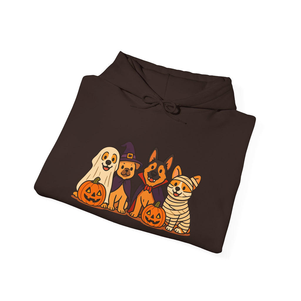 Halloween Dogs Hoodie – Cute Puppies with Pumpkins & Witch Hat Sweatshirt