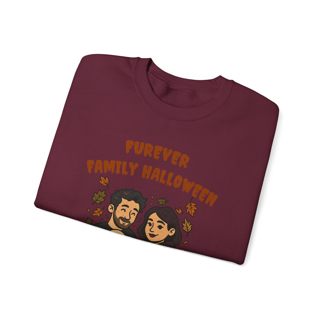 Halloween Family Sweatshirt — “Furever Family Halloween” Couple & Dog Pumpkin Crewneck