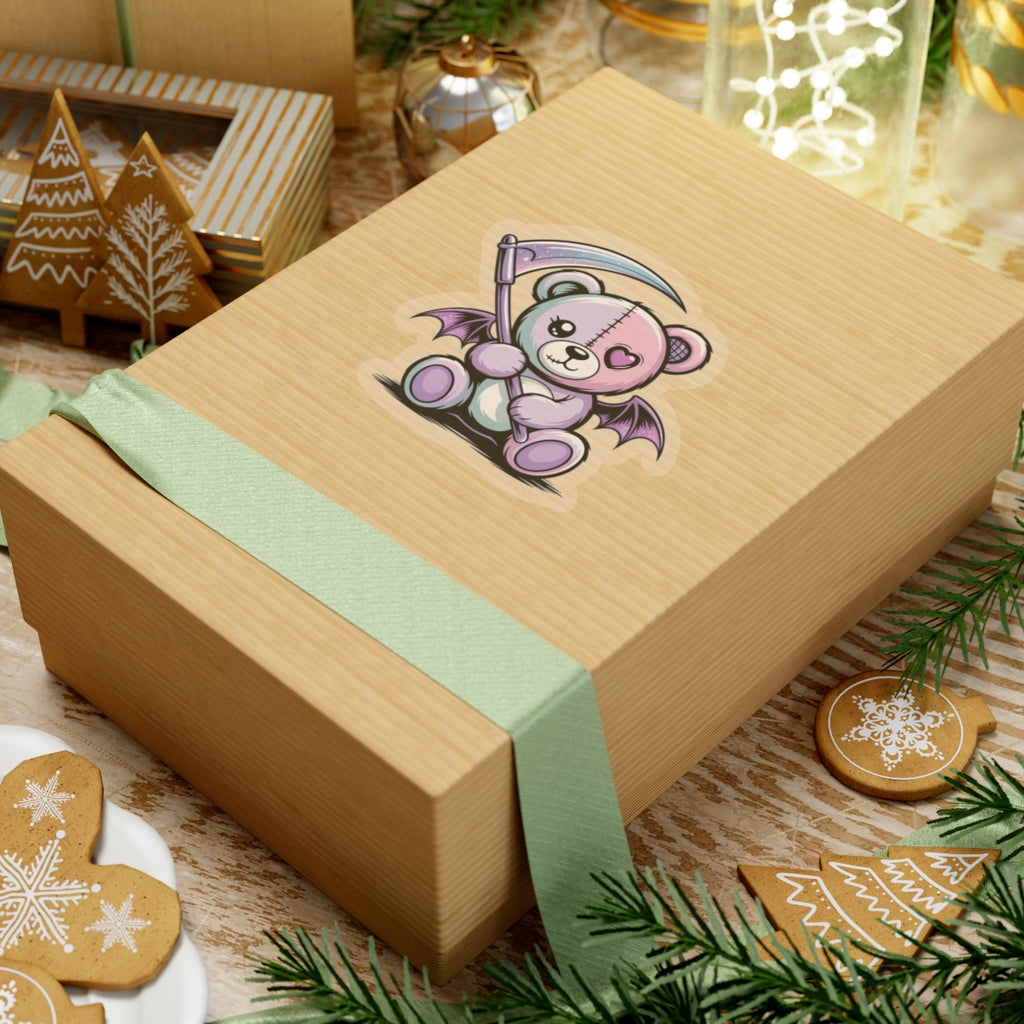 Cute Pastel Goth Teddy Bear Sticker – Creepy Cute Winged Bear with Scythe | Kawaii Goth Vinyl Decal