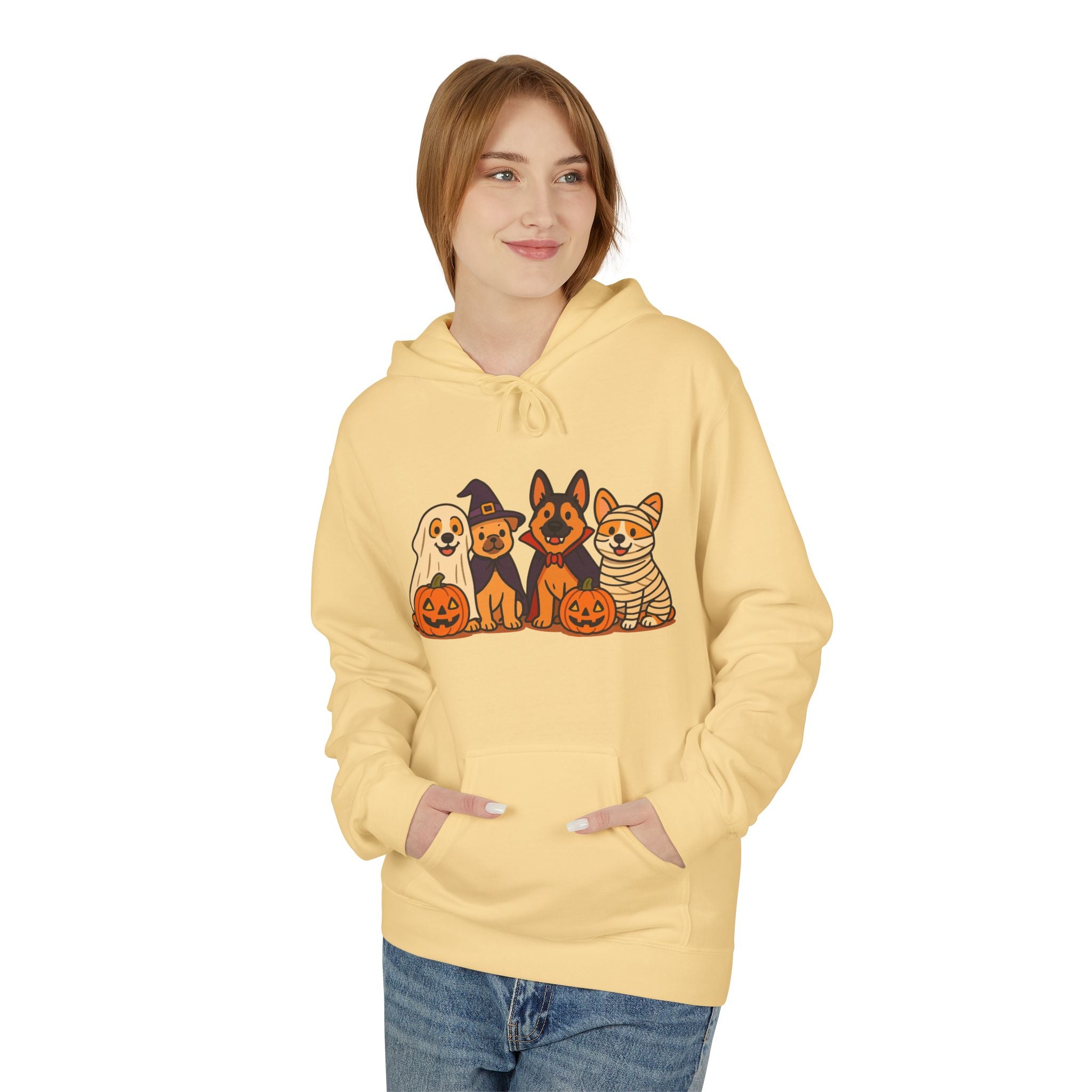 Halloween Pets Hoodie — Cute Dogs & Cat with Pumpkins