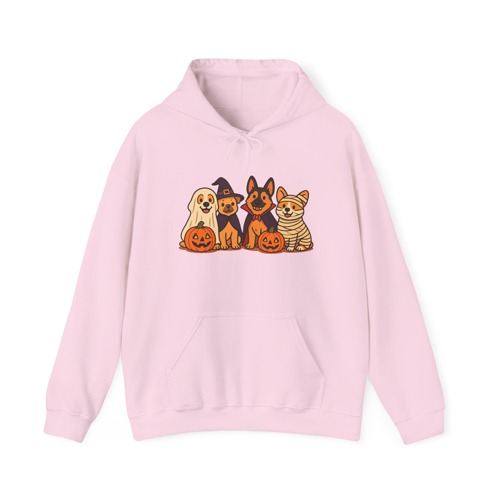 Halloween Dogs Hoodie – Cute Puppies with Pumpkins & Witch Hat Sweatshirt