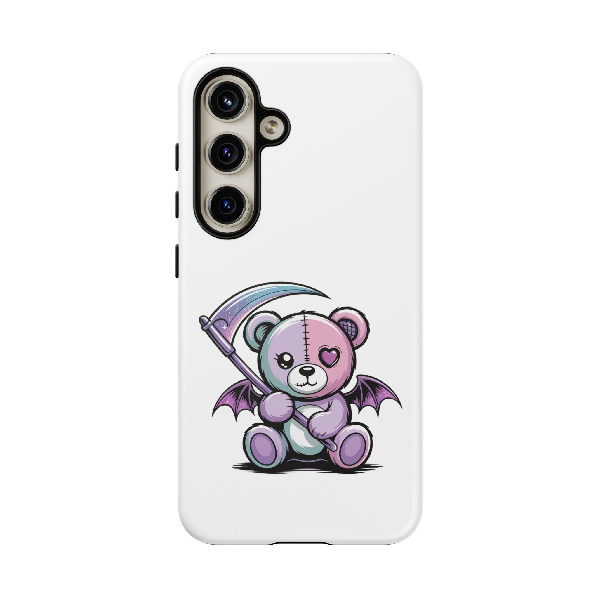 Pastel Goth Teddy Bear Phone Case – Creepy Cute Winged Bear with Scythe | Kawaii Goth Aesthetic Case
