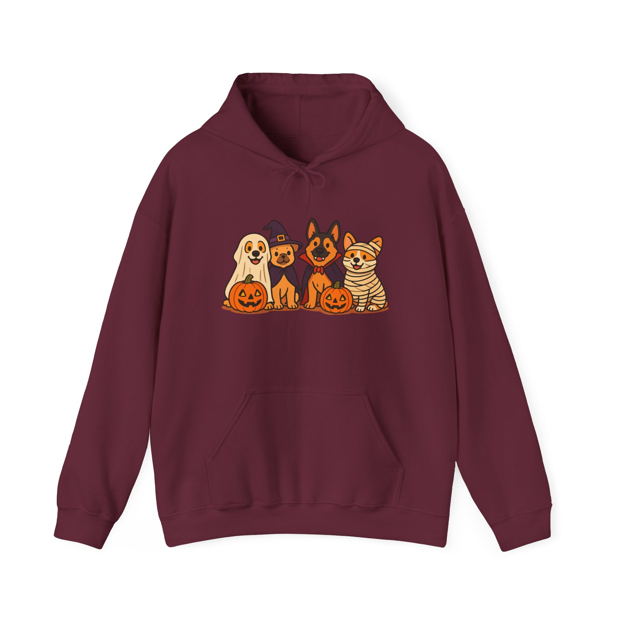 Halloween Dogs Hoodie – Cute Puppies with Pumpkins & Witch Hat Sweatshirt