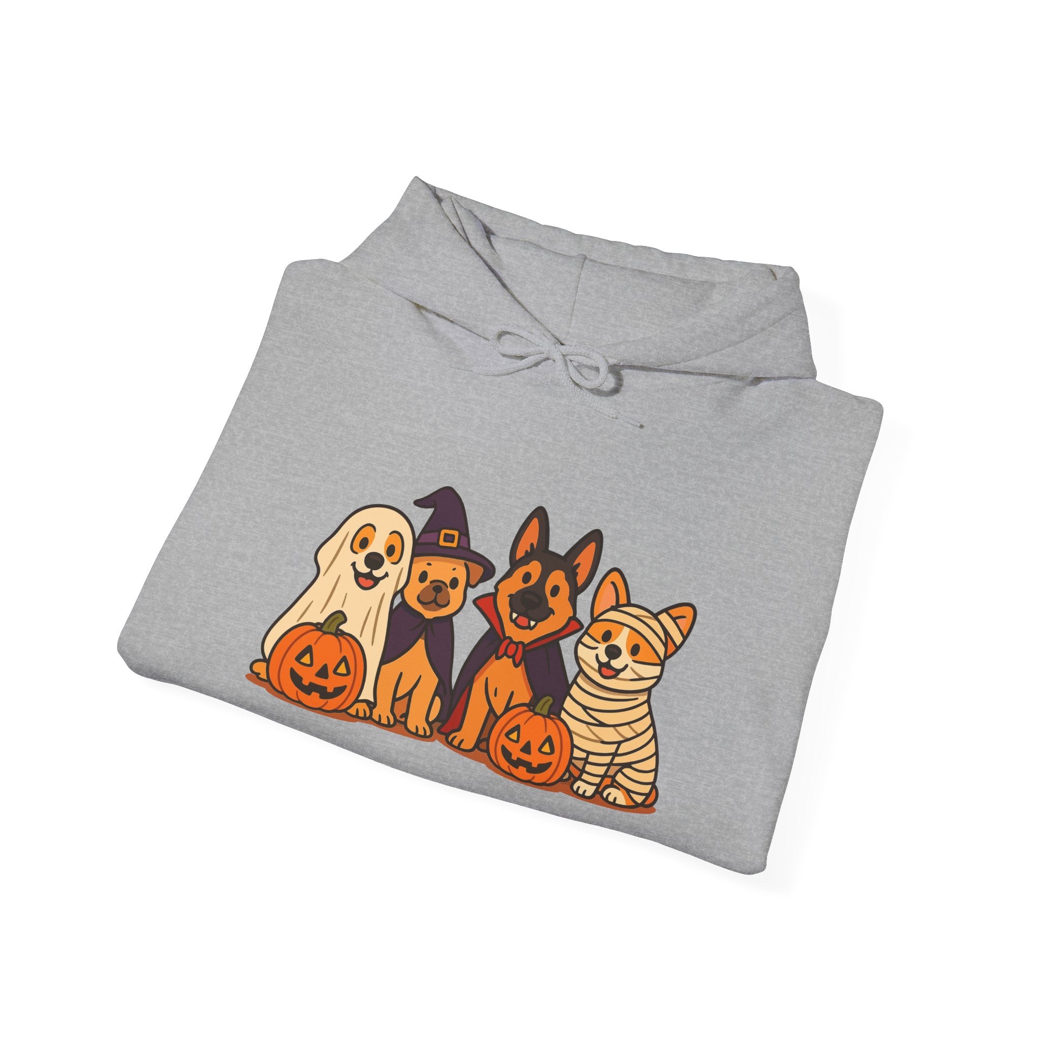 Halloween Dogs Hoodie – Cute Puppies with Pumpkins & Witch Hat Sweatshirt
