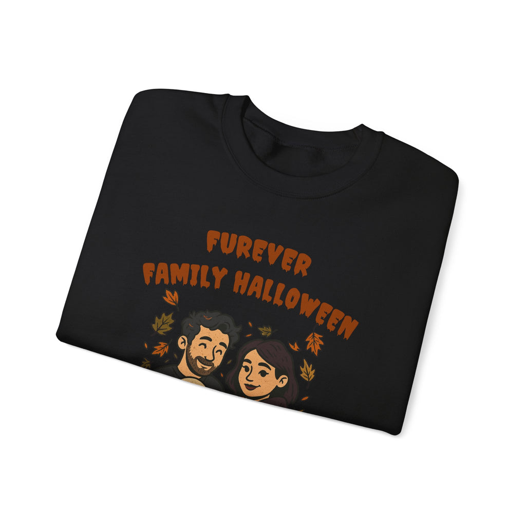 Halloween Family Sweatshirt — “Furever Family Halloween” Couple & Dog Pumpkin Crewneck