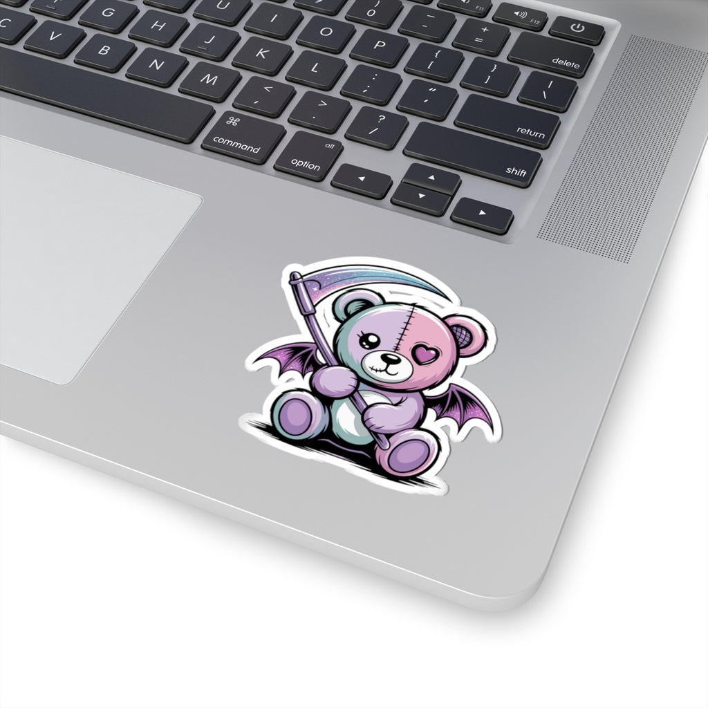Cute Pastel Goth Teddy Bear Sticker – Creepy Cute Winged Bear with Scythe | Kawaii Goth Vinyl Decal