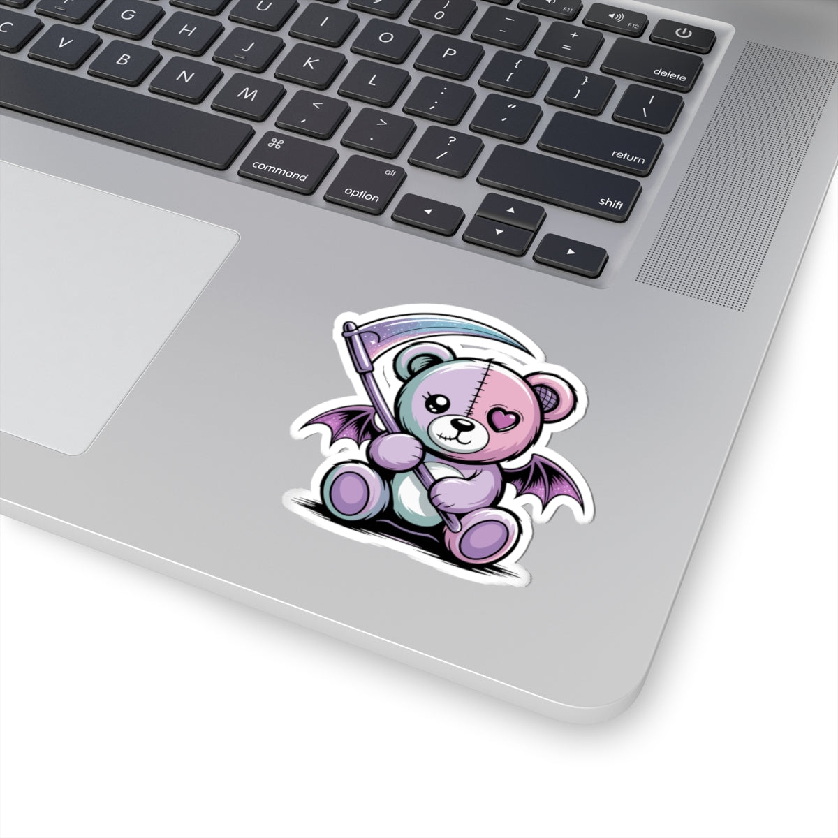 Cute Pastel Goth Teddy Bear Sticker – Creepy Cute Winged Bear with Scythe | Kawaii Goth Vinyl Decal