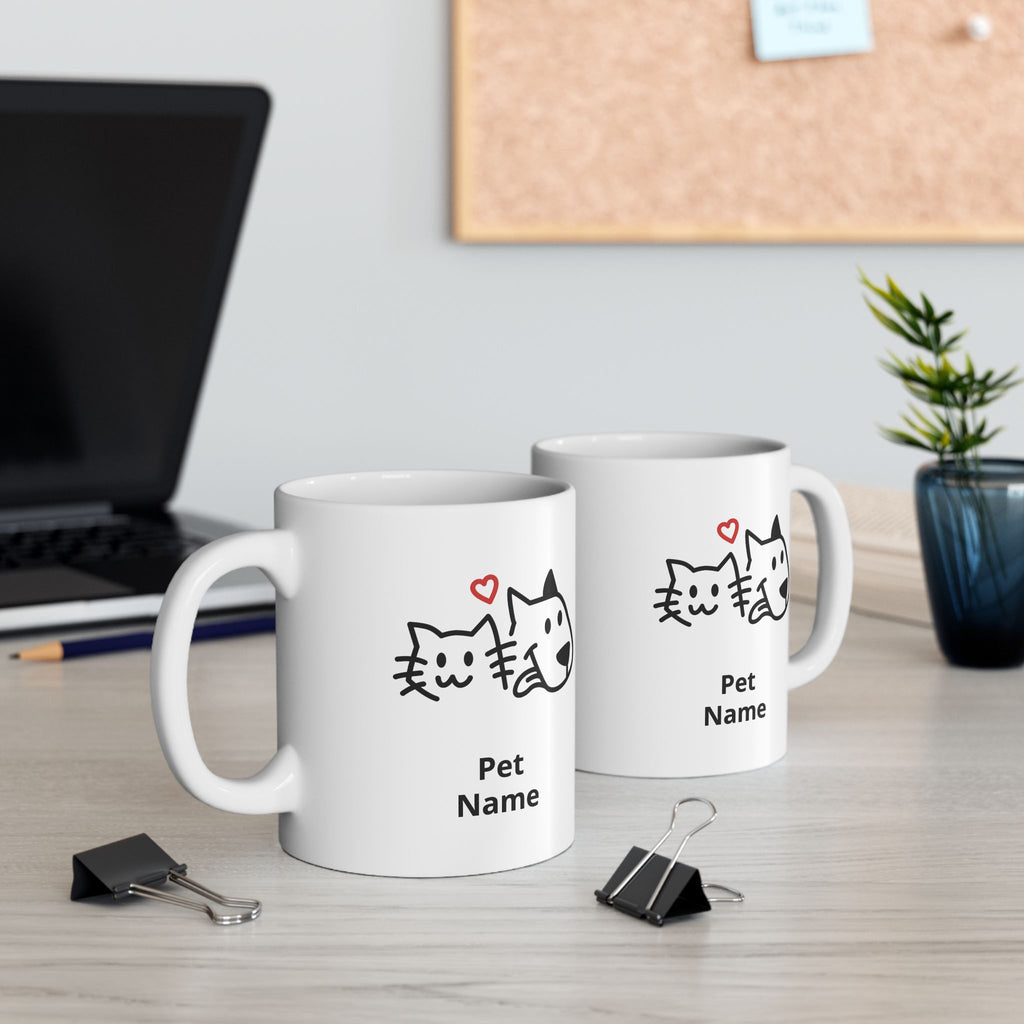 Cat & Dog Doodle Ceramic Mug – Cute Pet Faces Coffee Cup (11oz, 15oz)