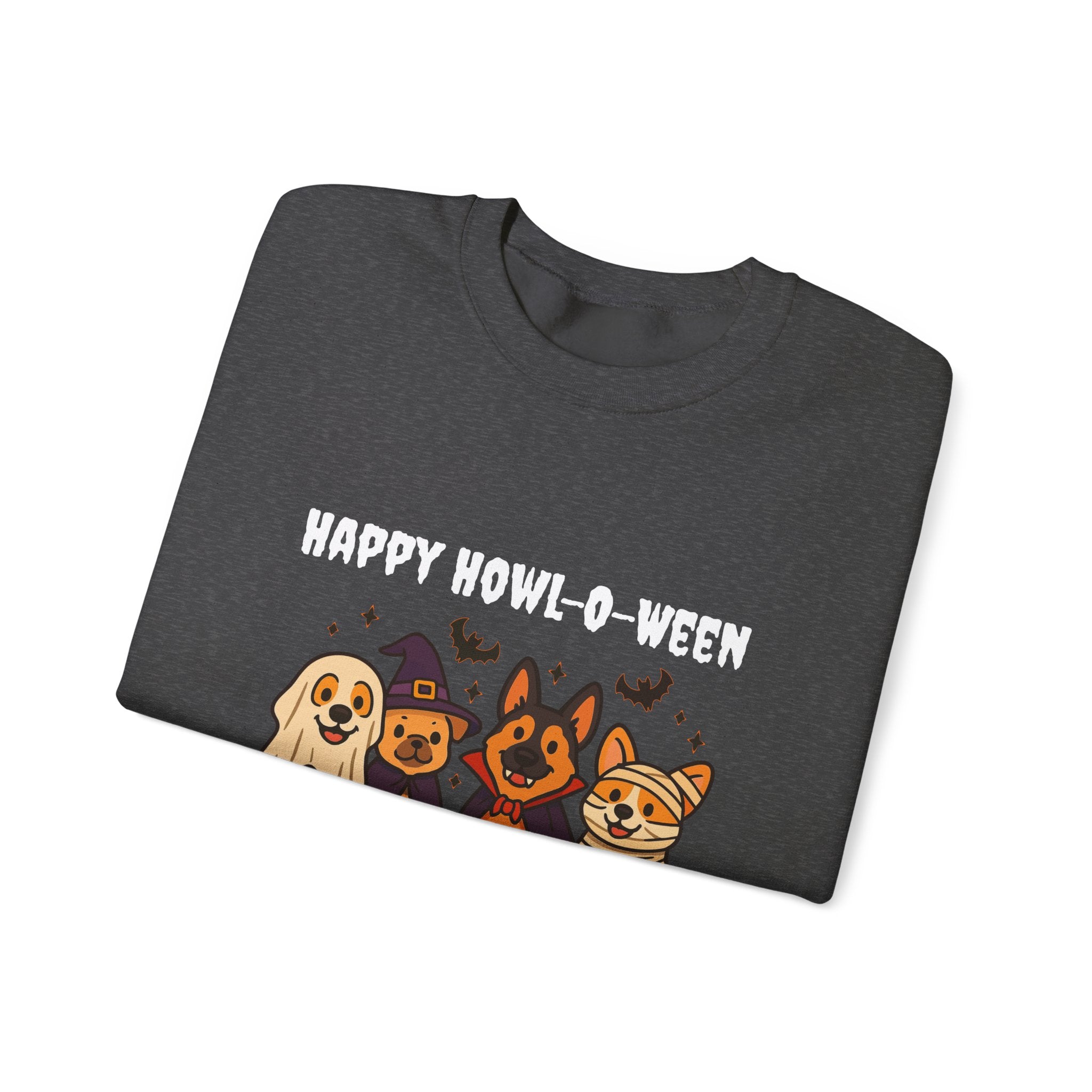 Funny Dog Halloween Sweatshirt – Happy Howl-O-Ween Dog Costume Graphic Sweatshirt | Cute Dog Halloween Party Sweatshirt