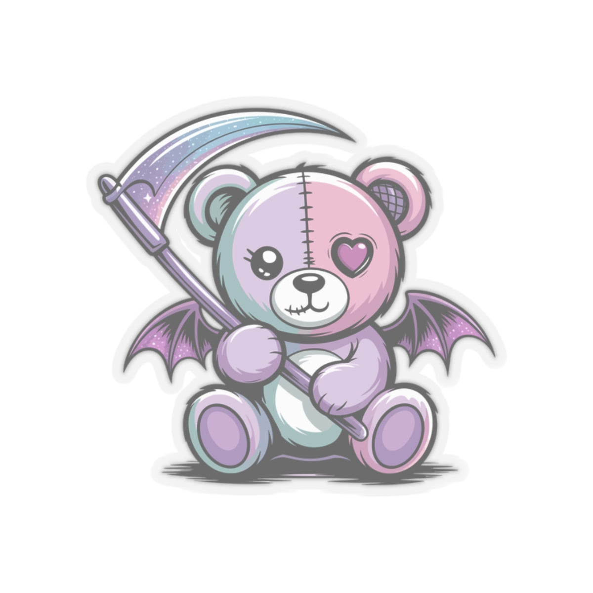 Cute Pastel Goth Teddy Bear Sticker – Creepy Cute Winged Bear with Scythe | Kawaii Goth Vinyl Decal