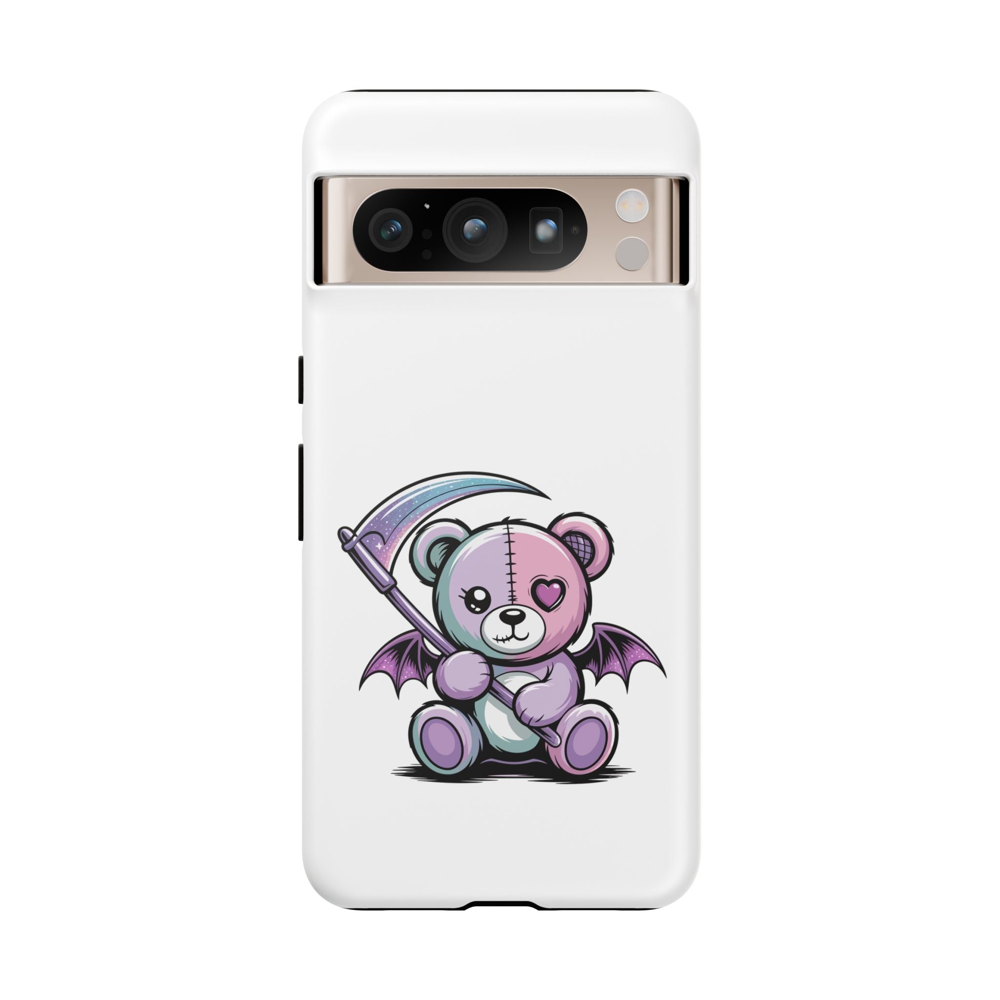 Pastel Goth Teddy Bear Phone Case – Creepy Cute Winged Bear with Scythe | Kawaii Goth Aesthetic Case
