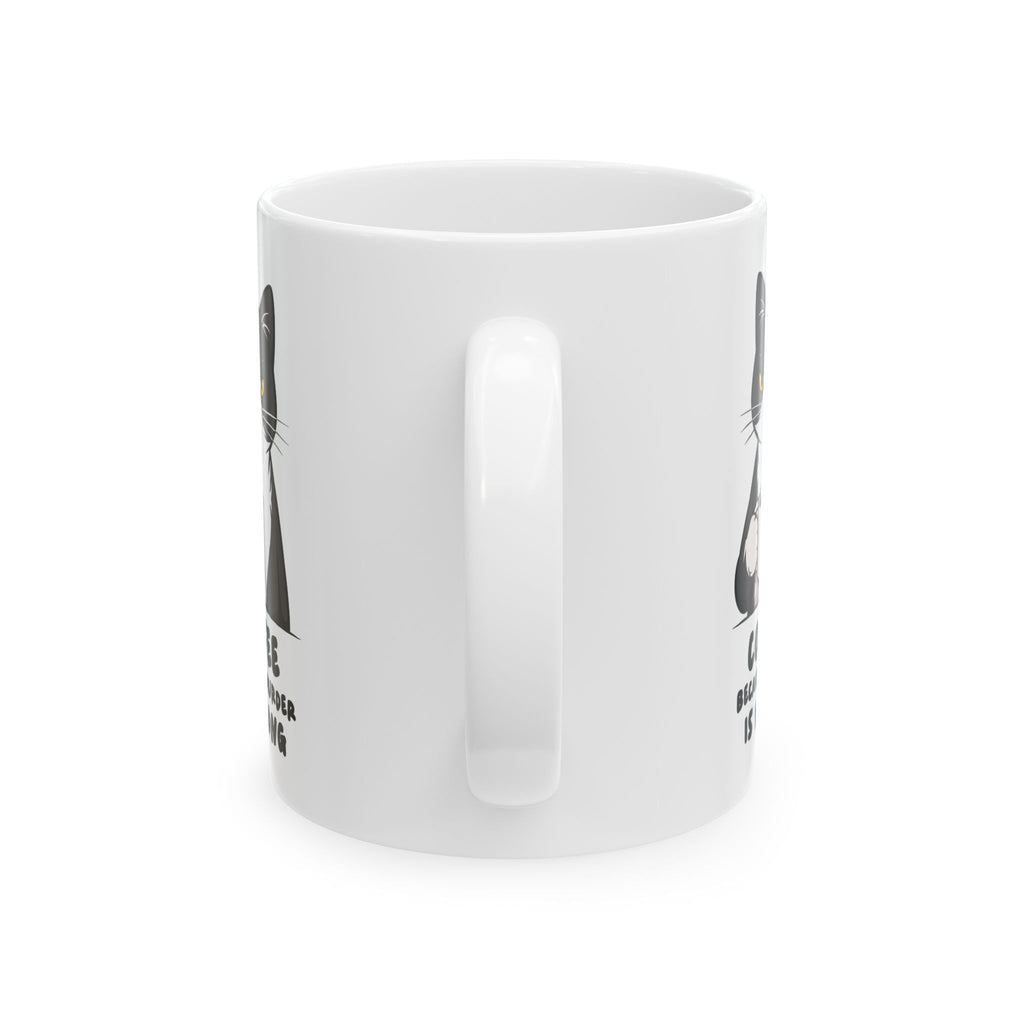 Funny Cat Coffee Mug – “Coffee Because Murder Is Wrong” | Sarcastic Coffee Lover Mug — 11oz & 15oz