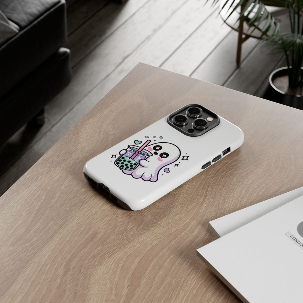Cute Ghost Boba Phone Case – Kawaii Bubble Tea Ghost Cover | Spooky Cute Aesthetic Case