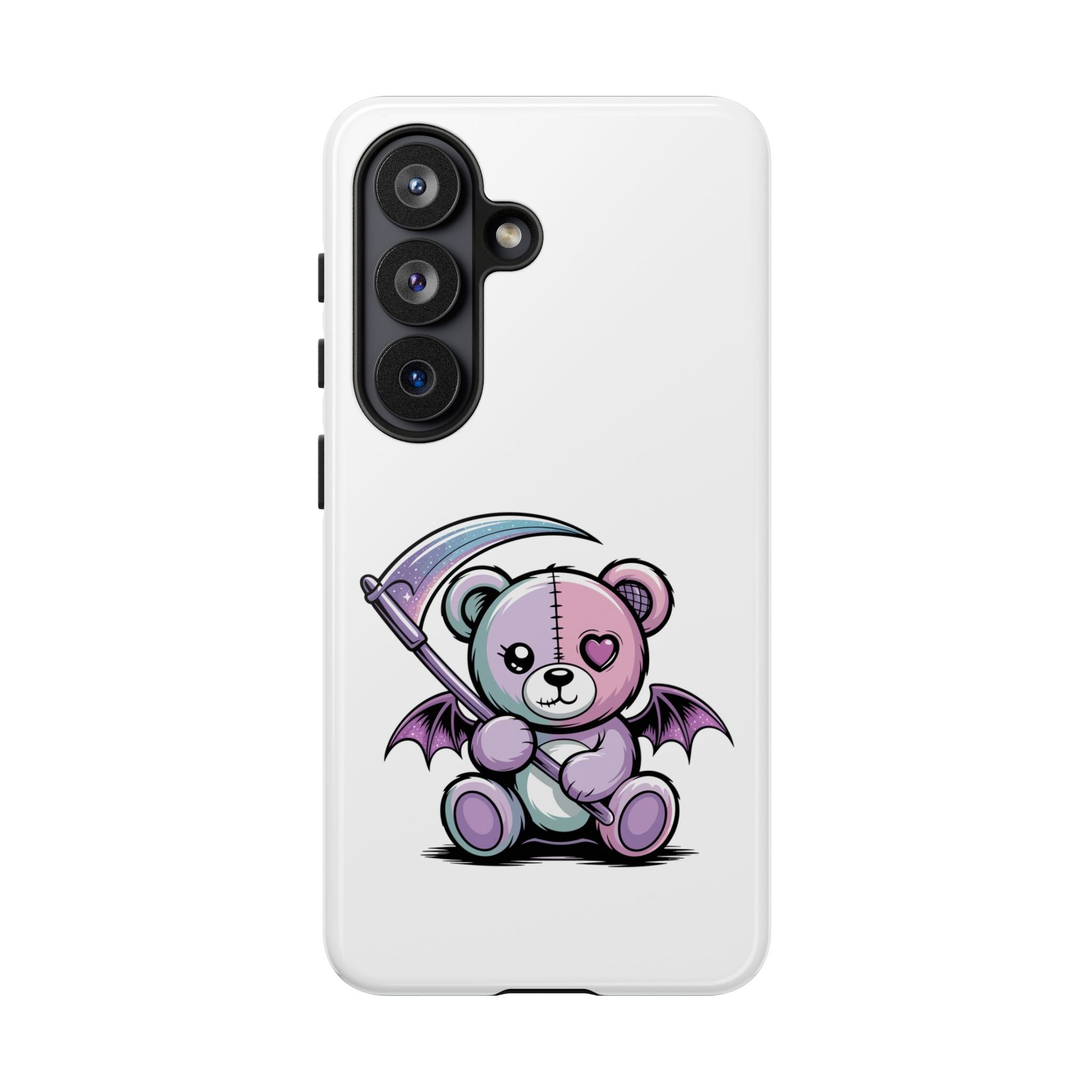 Pastel Goth Teddy Bear Phone Case – Creepy Cute Winged Bear with Scythe | Kawaii Goth Aesthetic Case