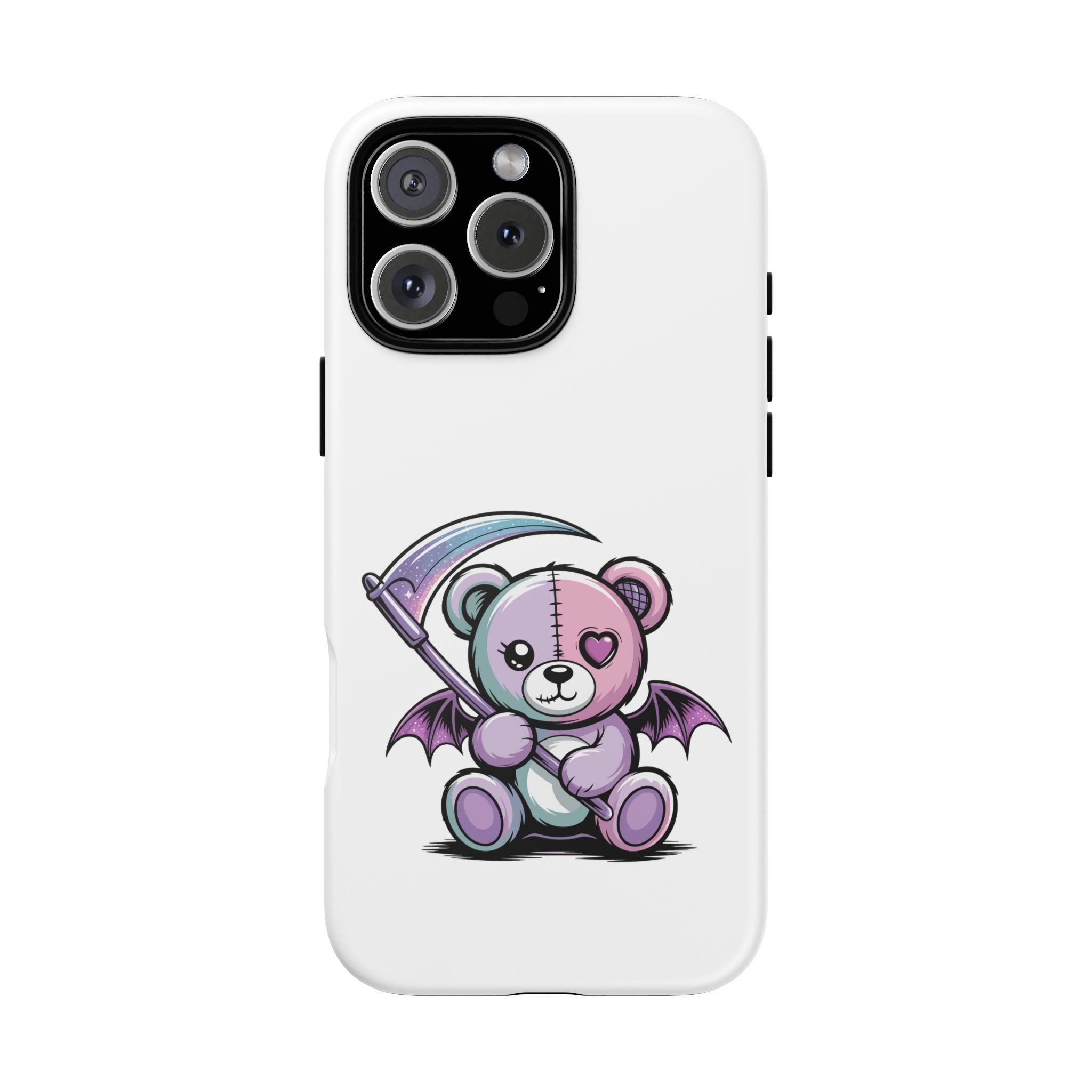 Pastel Goth Teddy Bear Phone Case – Creepy Cute Winged Bear with Scythe | Kawaii Goth Aesthetic Case