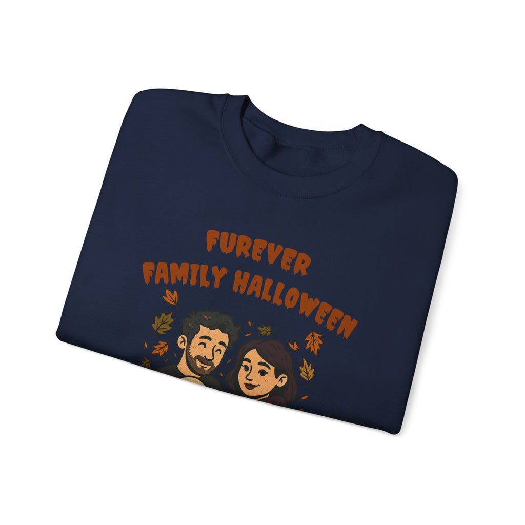 Halloween Family Sweatshirt — “Furever Family Halloween” Couple & Dog Pumpkin Crewneck