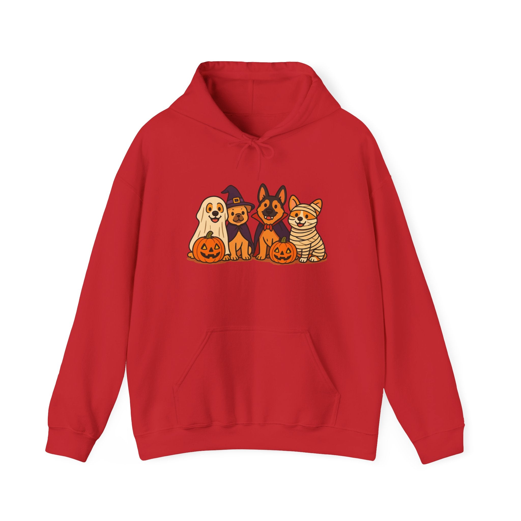 Halloween Dogs Hoodie – Cute Puppies with Pumpkins & Witch Hat Sweatshirt