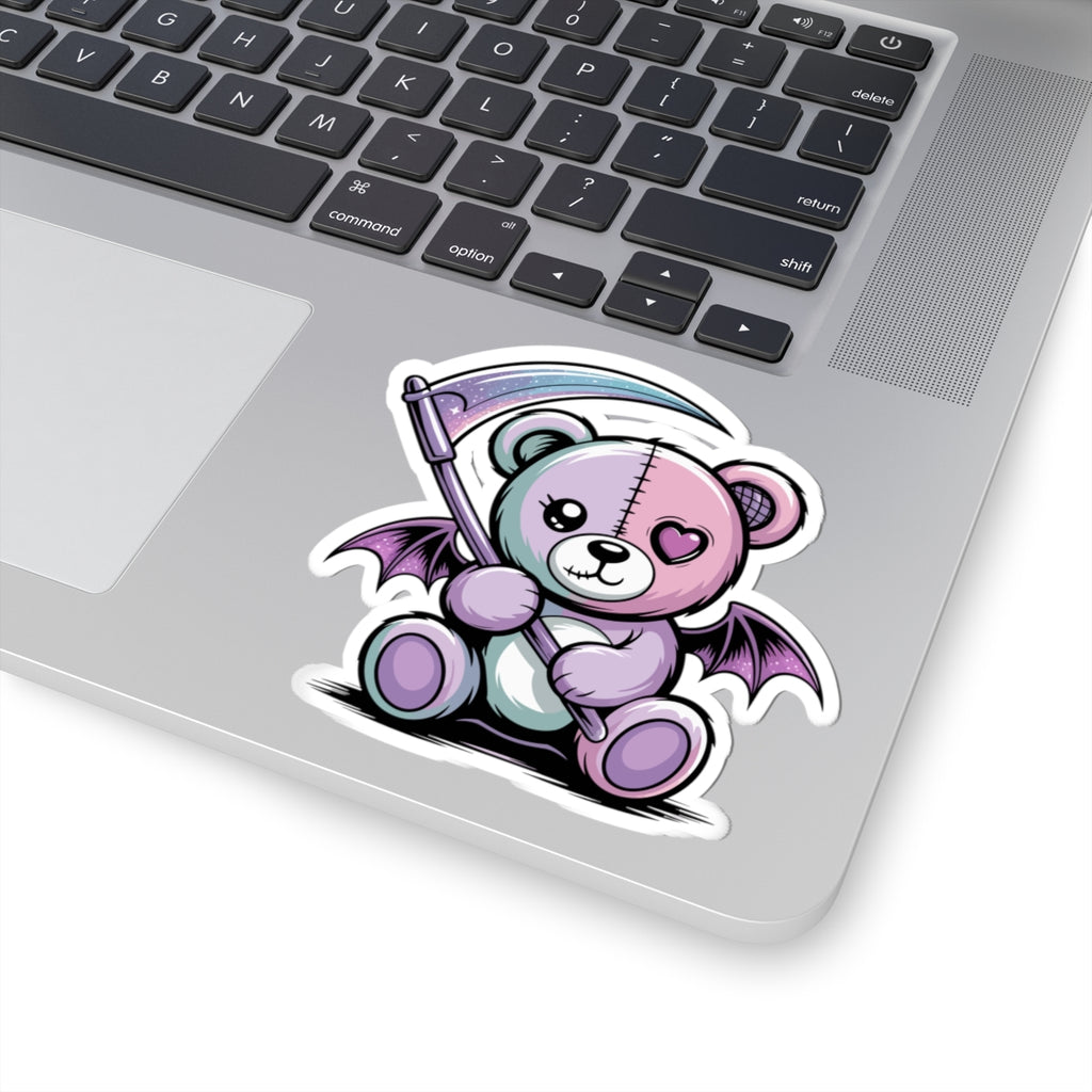 Cute Pastel Goth Teddy Bear Sticker – Creepy Cute Winged Bear with Scythe | Kawaii Goth Vinyl Decal