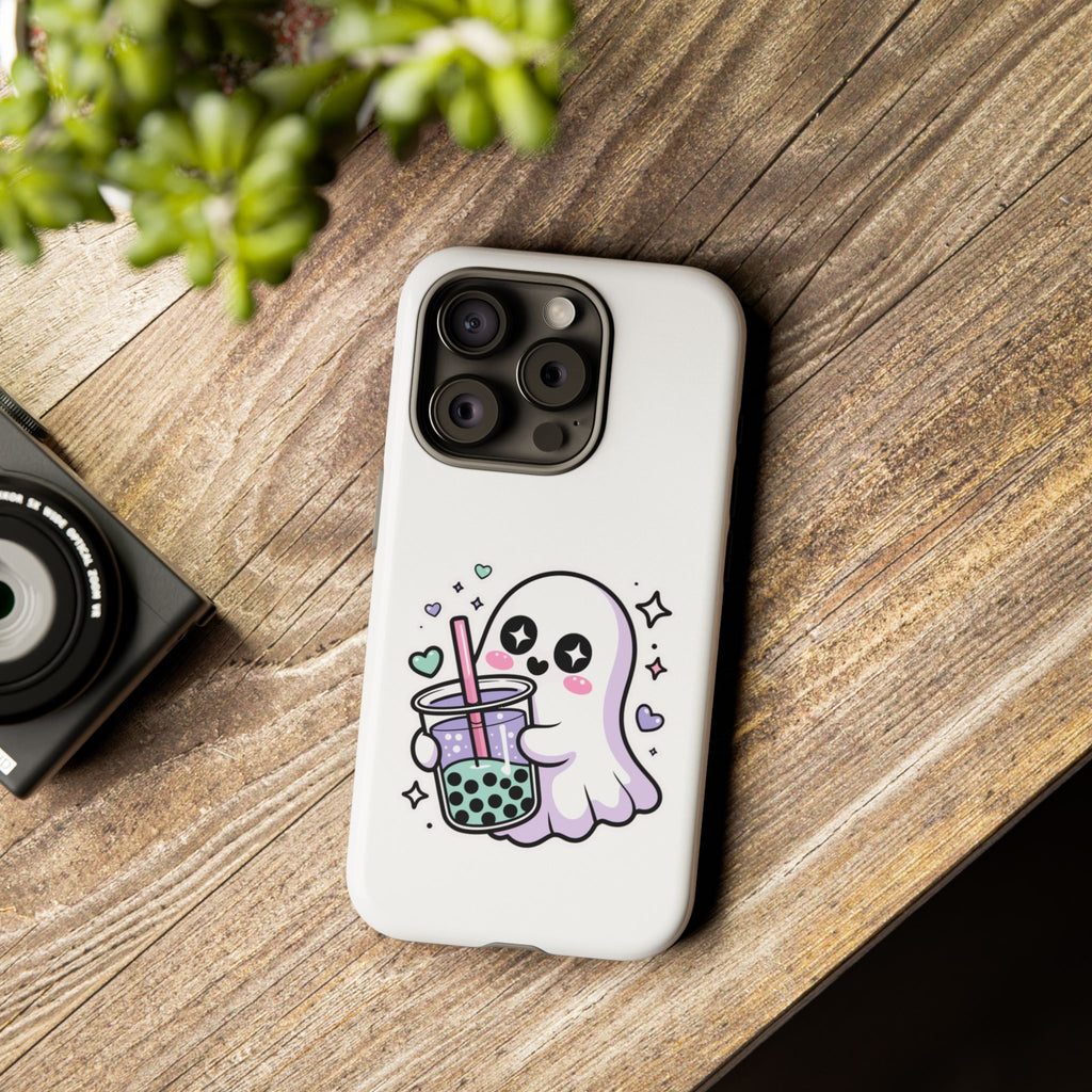 Cute Ghost Boba Phone Case – Kawaii Bubble Tea Ghost Cover | Spooky Cute Aesthetic Case