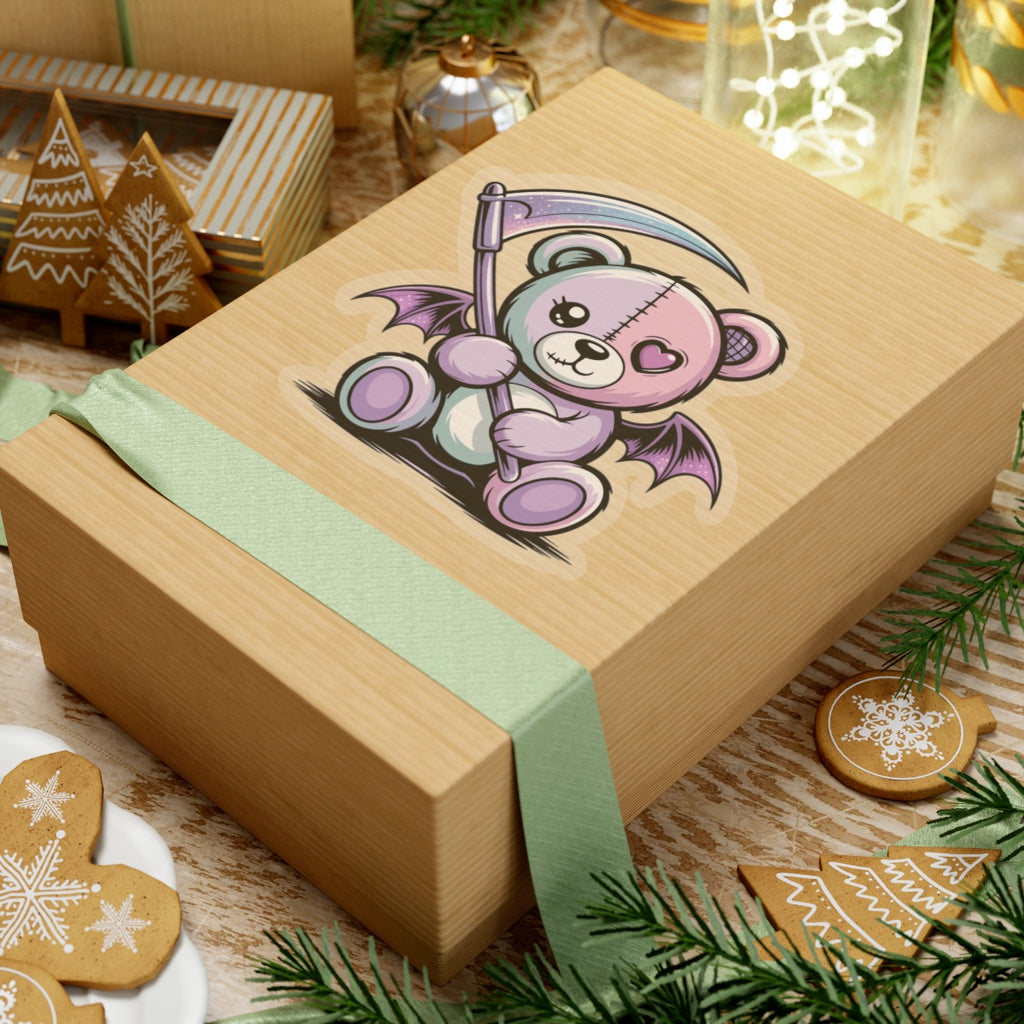 Cute Pastel Goth Teddy Bear Sticker – Creepy Cute Winged Bear with Scythe | Kawaii Goth Vinyl Decal