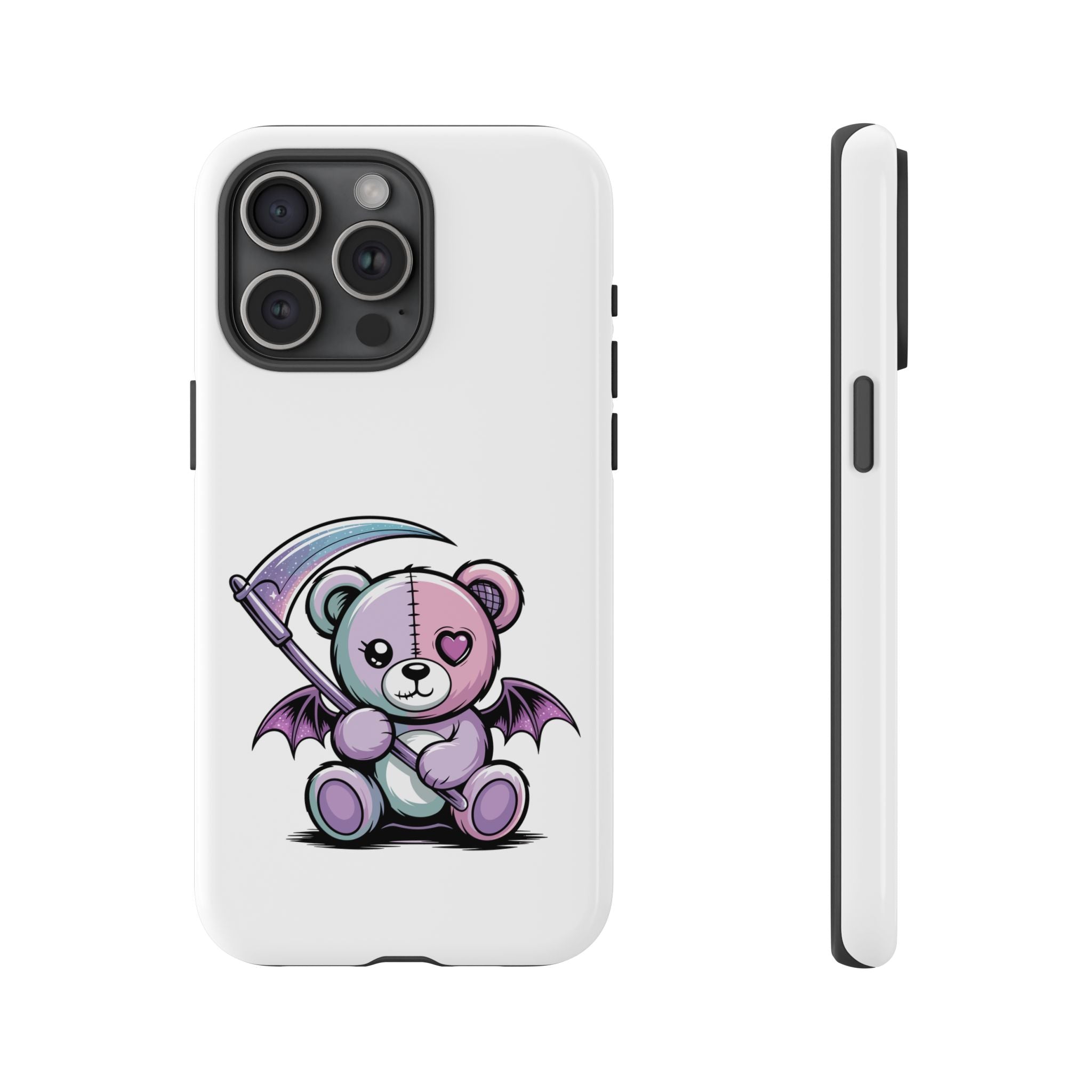 Pastel Goth Teddy Bear Phone Case – Creepy Cute Winged Bear with Scythe | Kawaii Goth Aesthetic Case