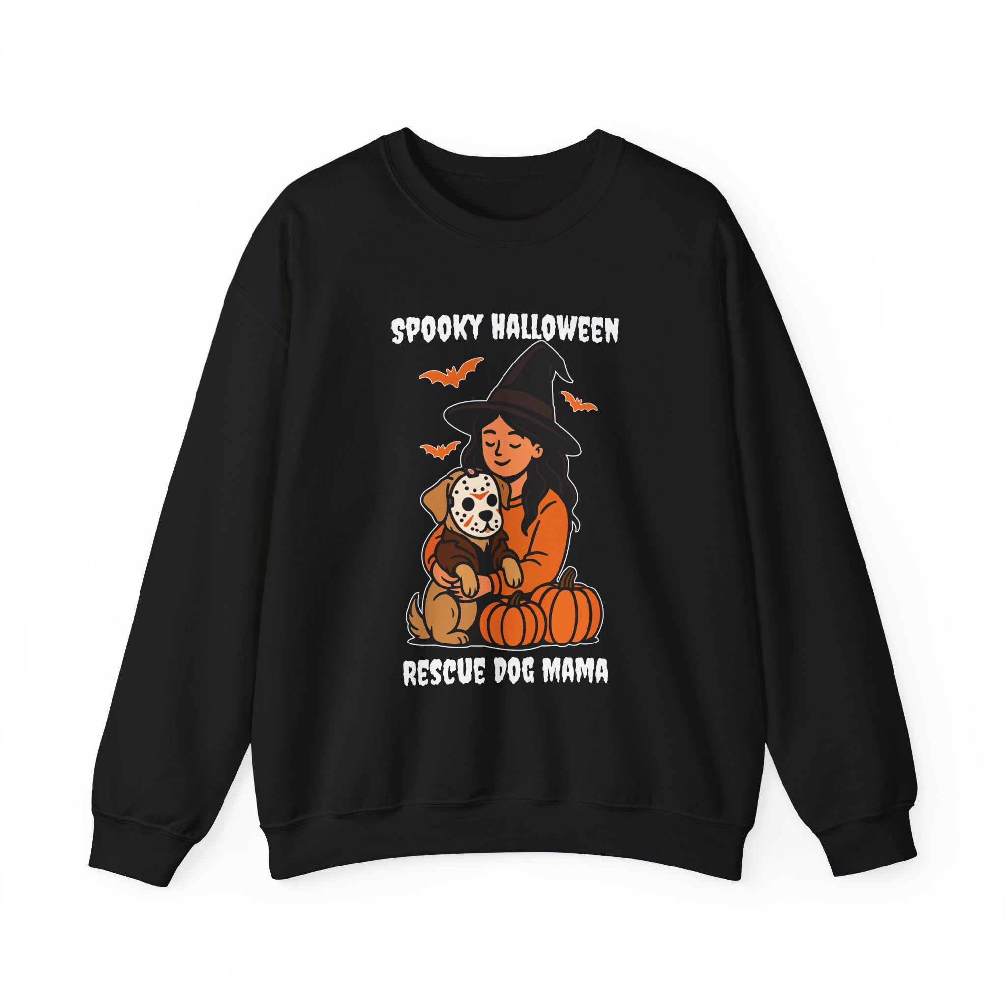 Witch Girl with Pumpkin & Dog Sweatshirt — Cute Halloween Crewneck