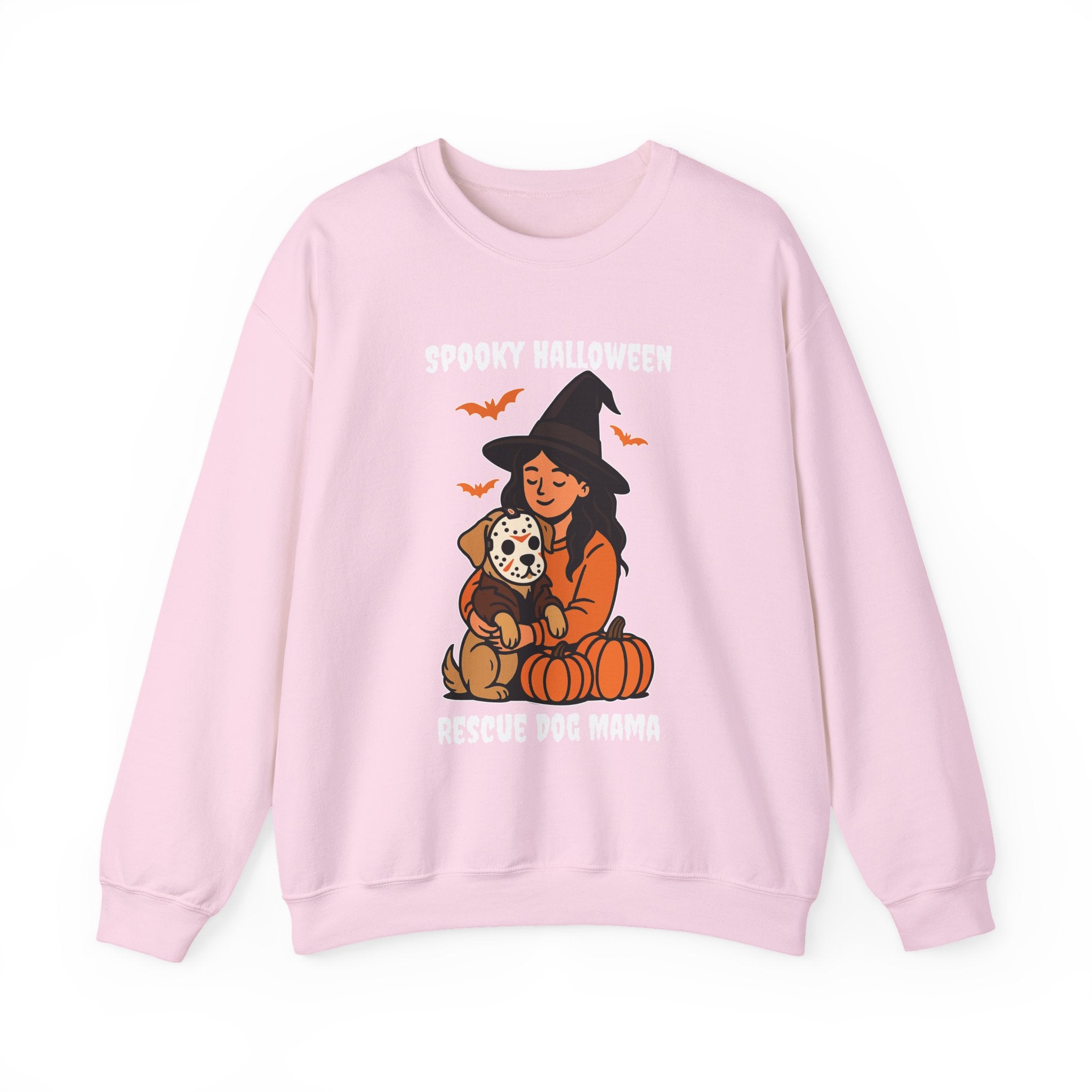 Witch Girl with Pumpkin & Dog Sweatshirt — Cute Halloween Crewneck