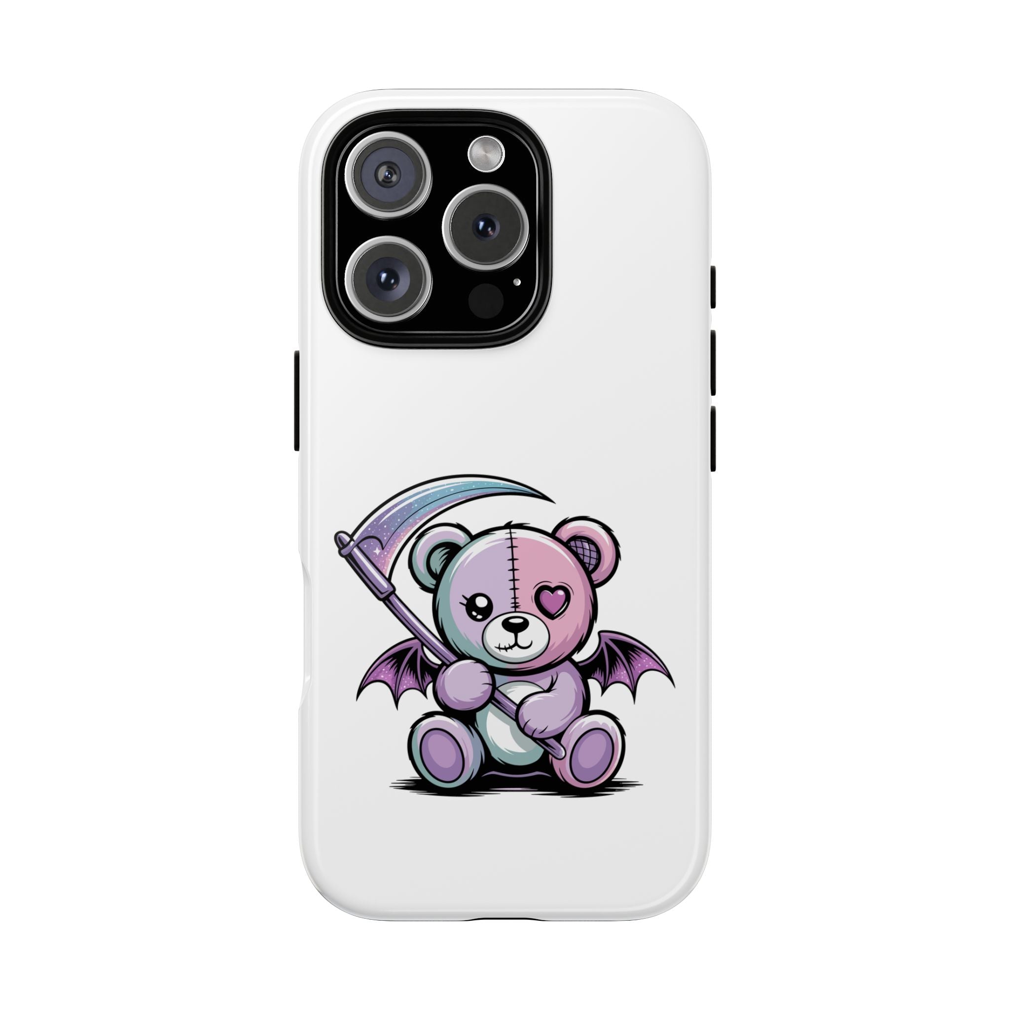 Pastel Goth Teddy Bear Phone Case – Creepy Cute Winged Bear with Scythe | Kawaii Goth Aesthetic Case